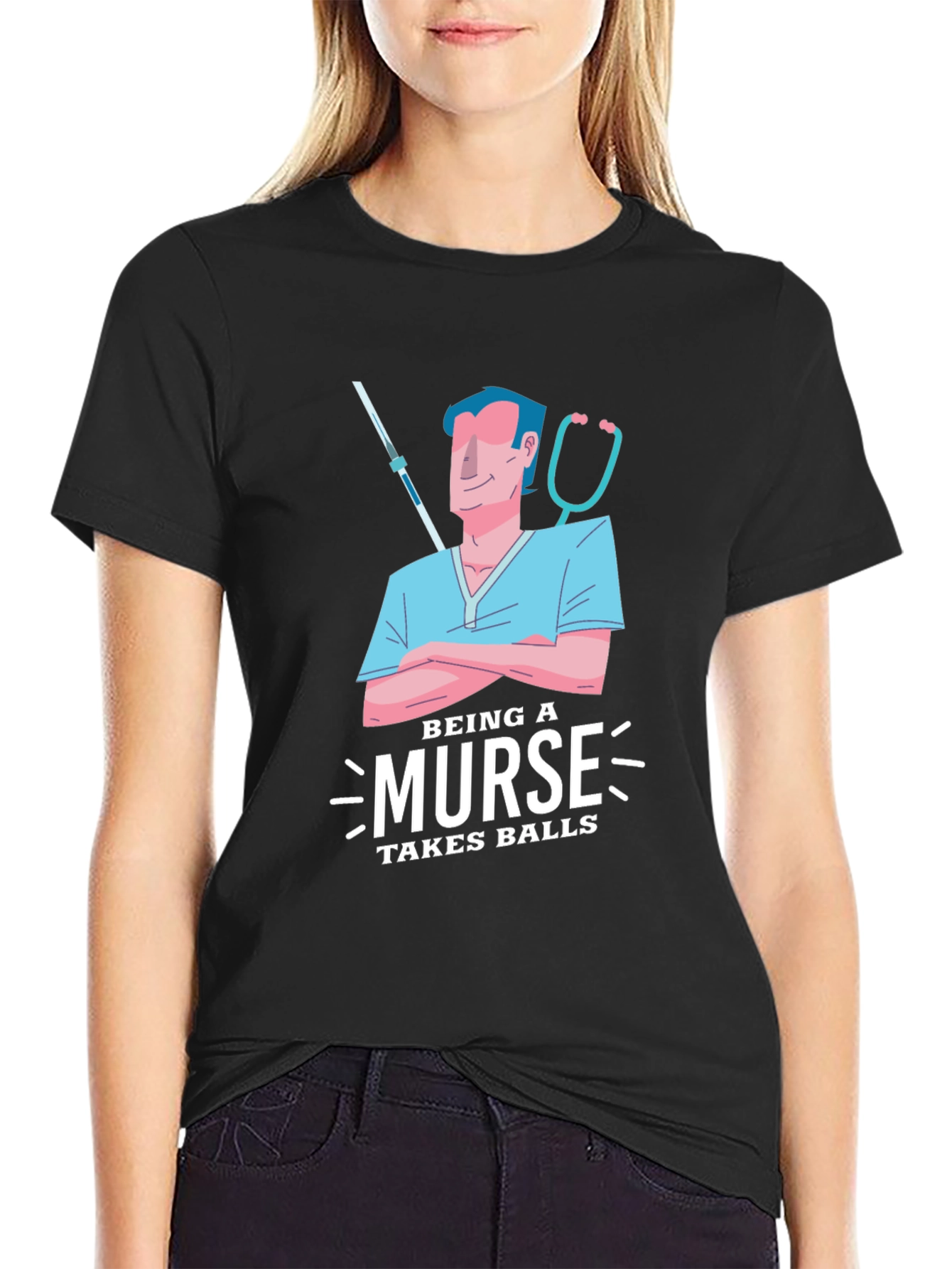 Black Nurse Humor T-Shirt - "Takes Balls" Graphic Tee view 2