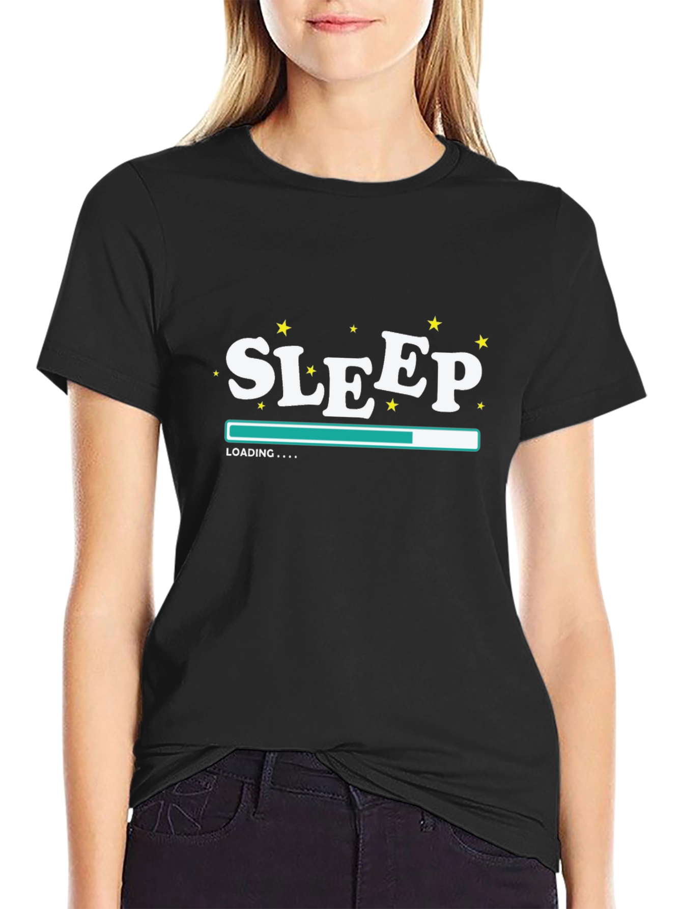 Black Sleep Loading T-Shirt - Black Relaxed Fit Tee view 2