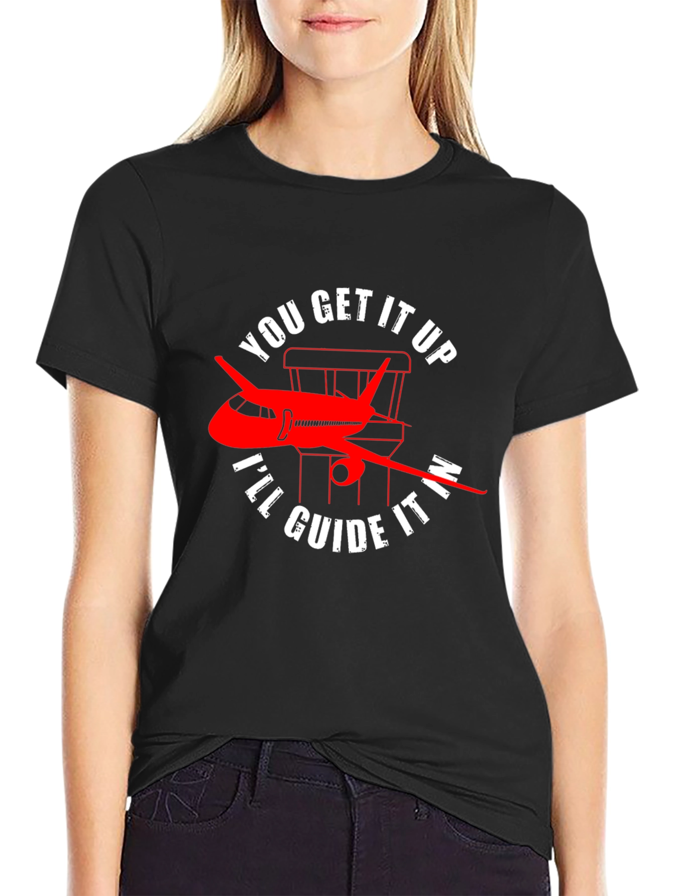 Black Pilot Guide Airplane T-Shirt view 2