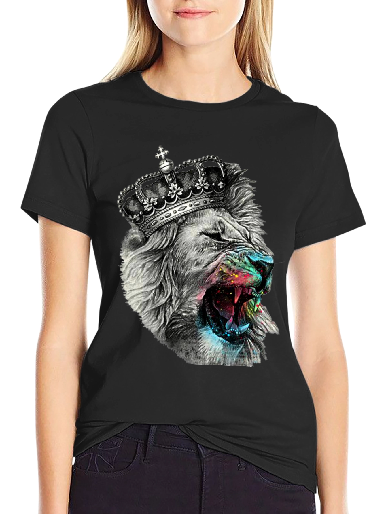 Black King Lion Graphic T-Shirt - Black view 2