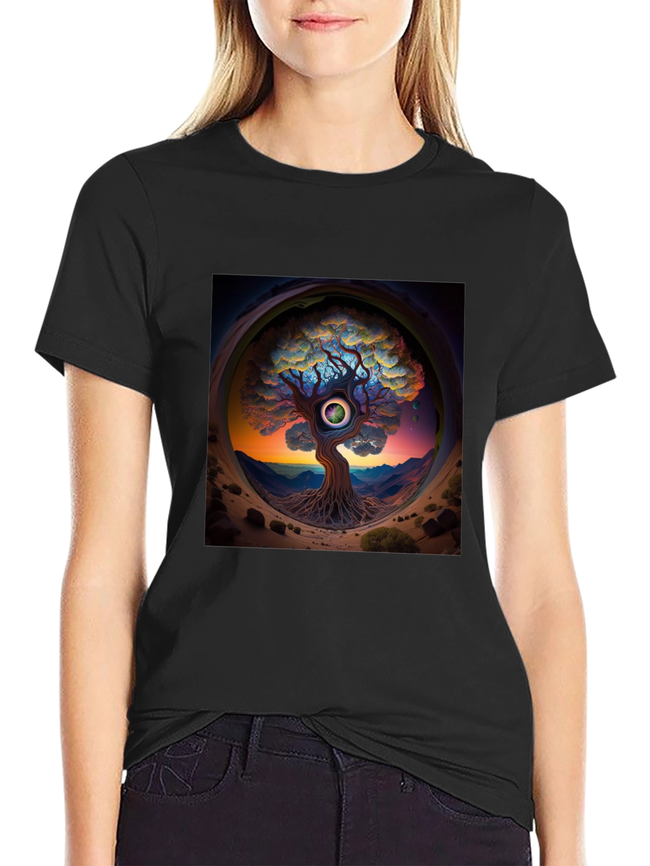 Black Third Eye Tree Graphic Tee - Unique Design view 2