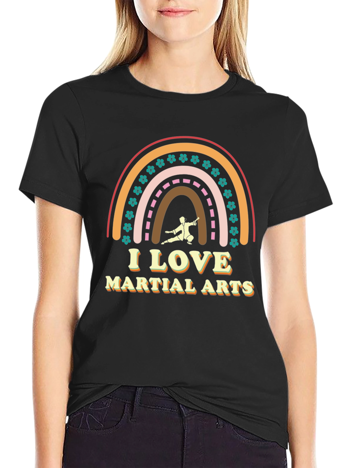 Black I Love Martial Arts Rainbow Graphic T-Shirt view 2