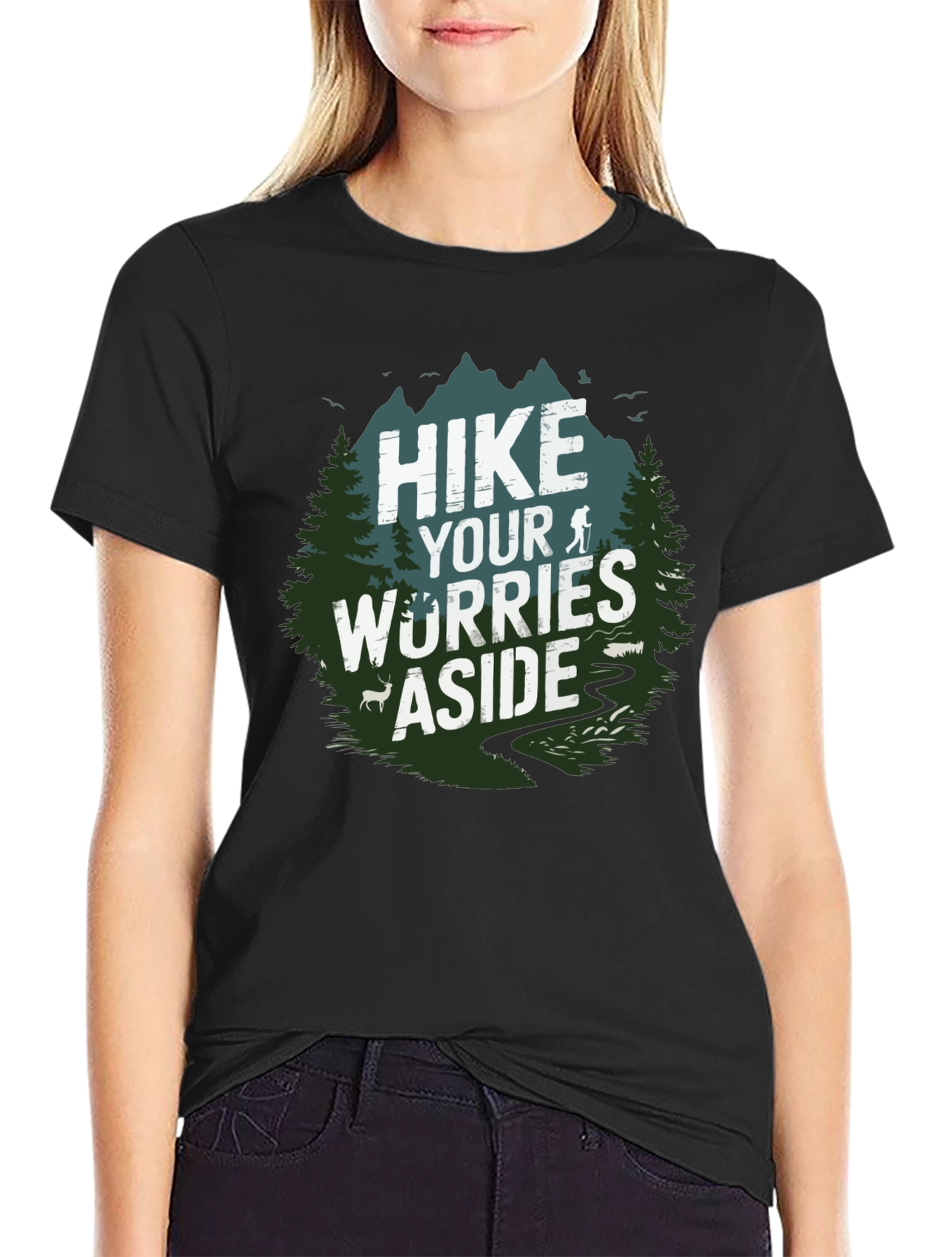 Black Hike Your Worries Aside Tee view 2