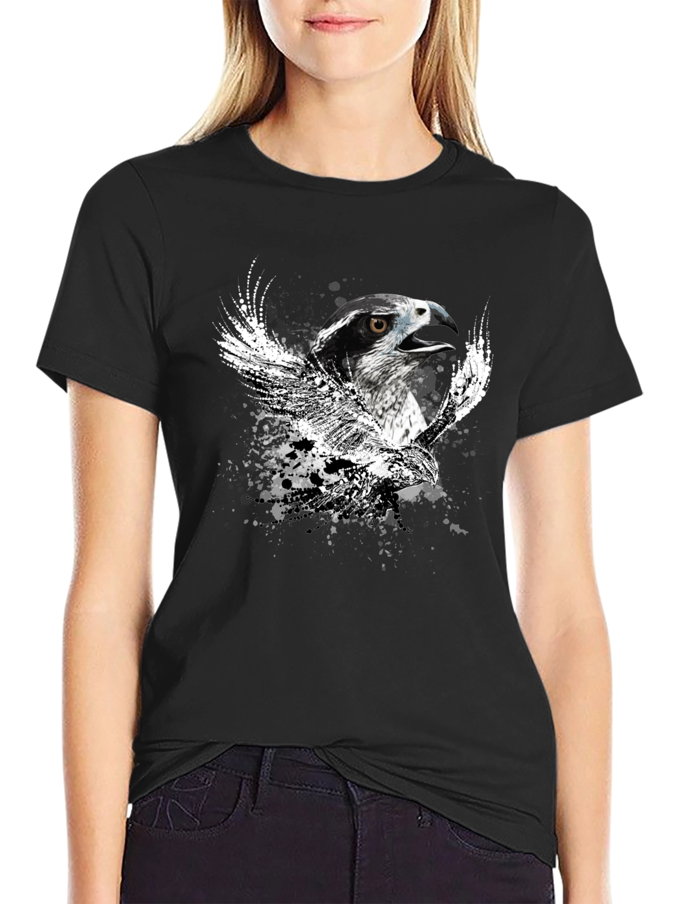 Black Black T-Shirt with Eagle Graphic view 2