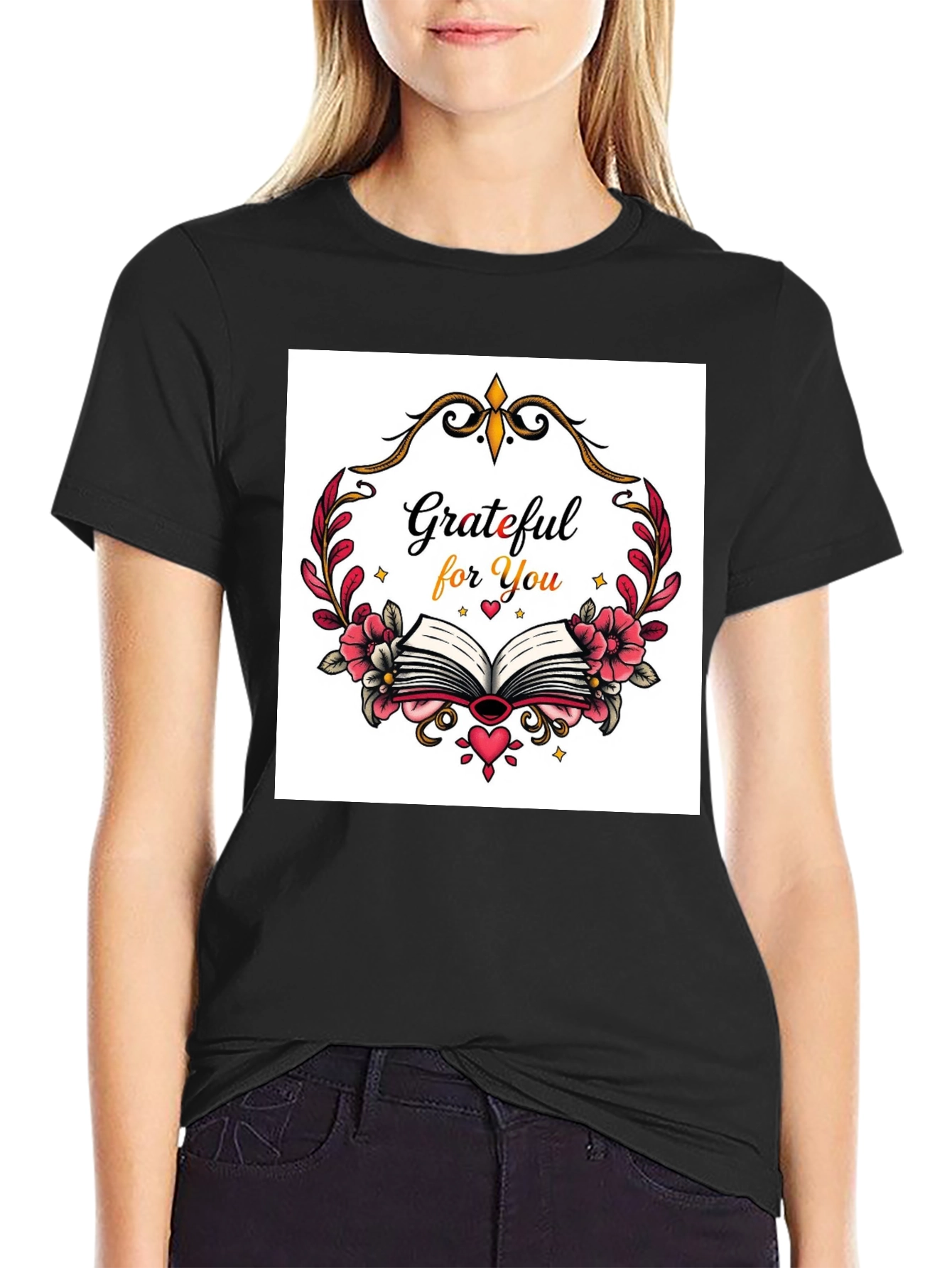 Black Grateful For You Graphic T-Shirt view 2