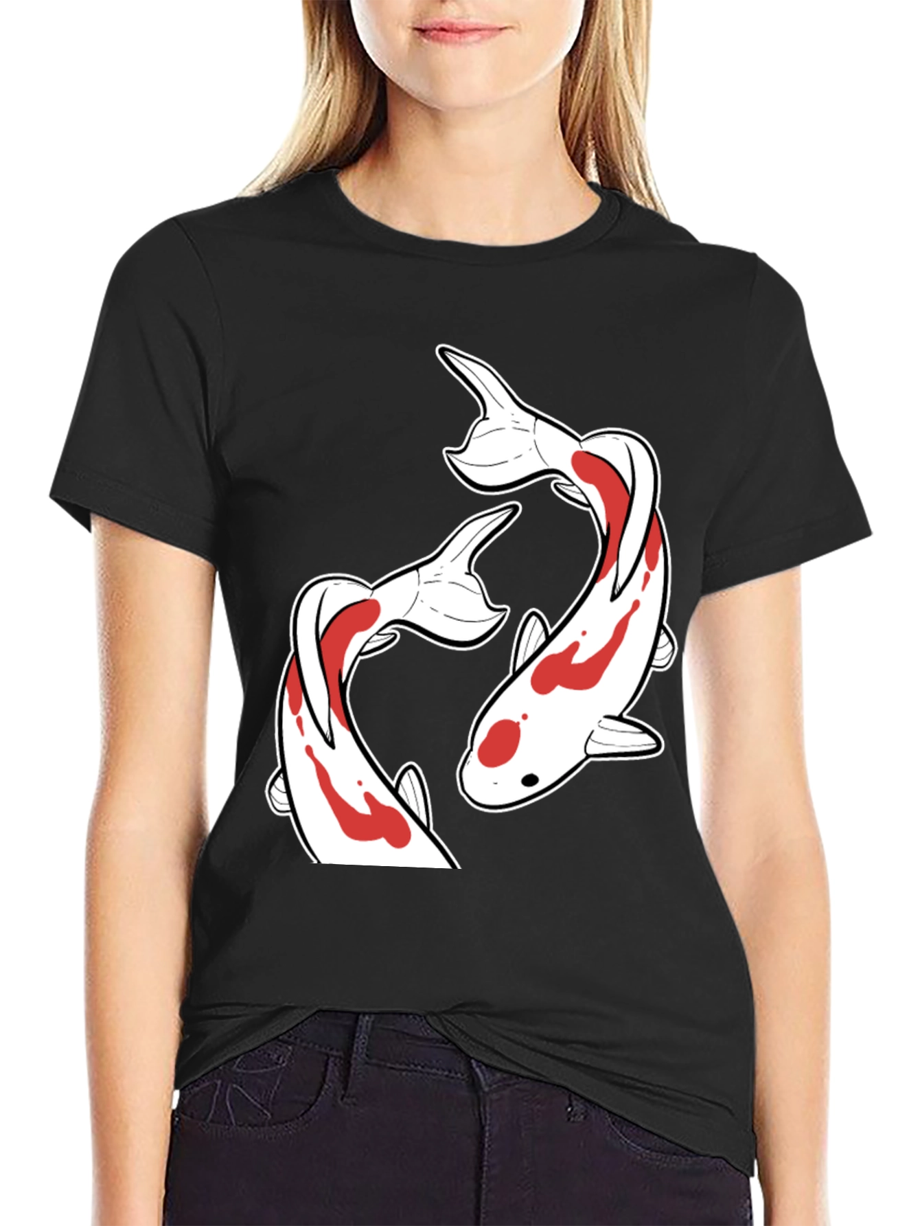 Black Koi Fish Graphic T-Shirt - Black Crew Neck view 2
