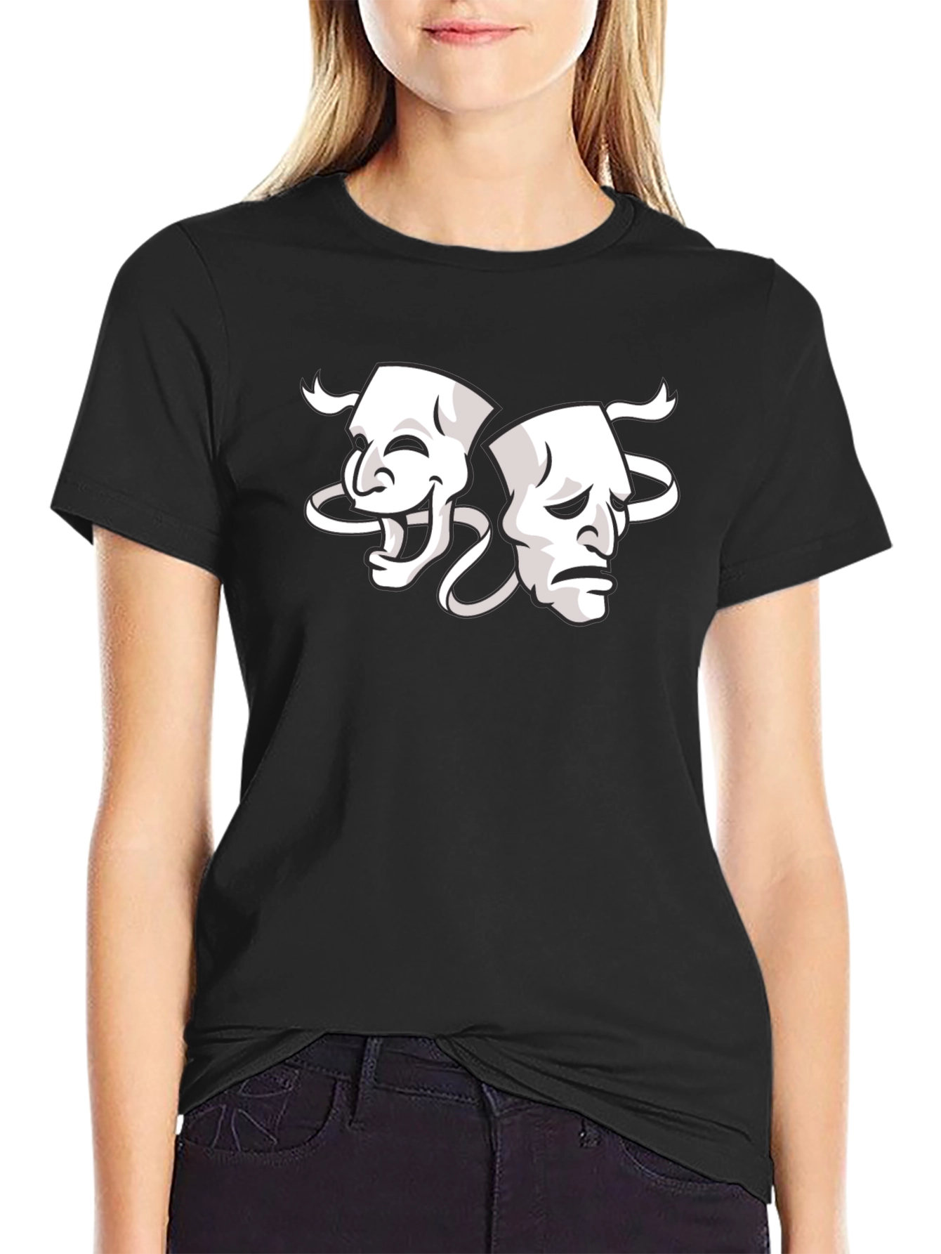 Black Comedy and Tragedy Masks Graphic Tee view 2