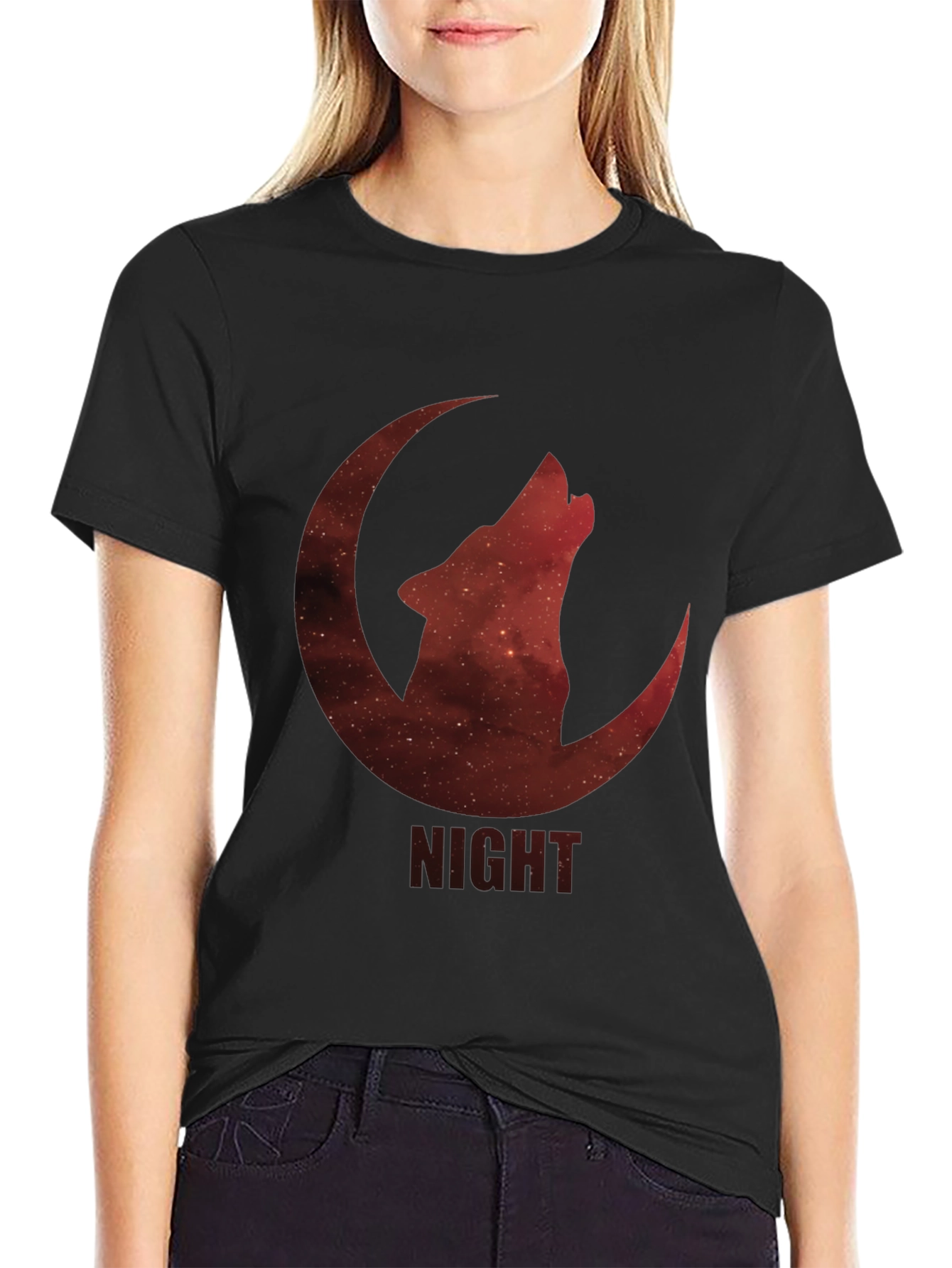 Black Night Wolf Moon Graphic T-Shirt view 2