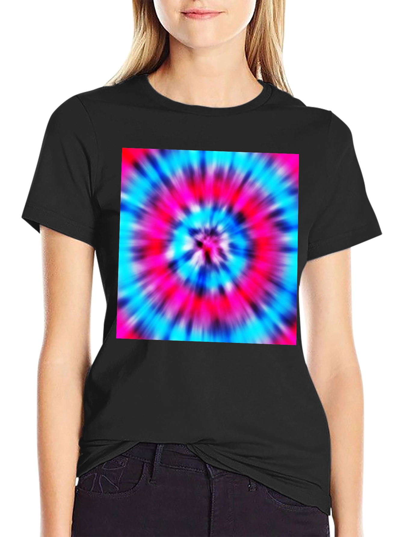 Black Vibrant Tie-Dye Graphic Tee - Black Cotton Blend view 2