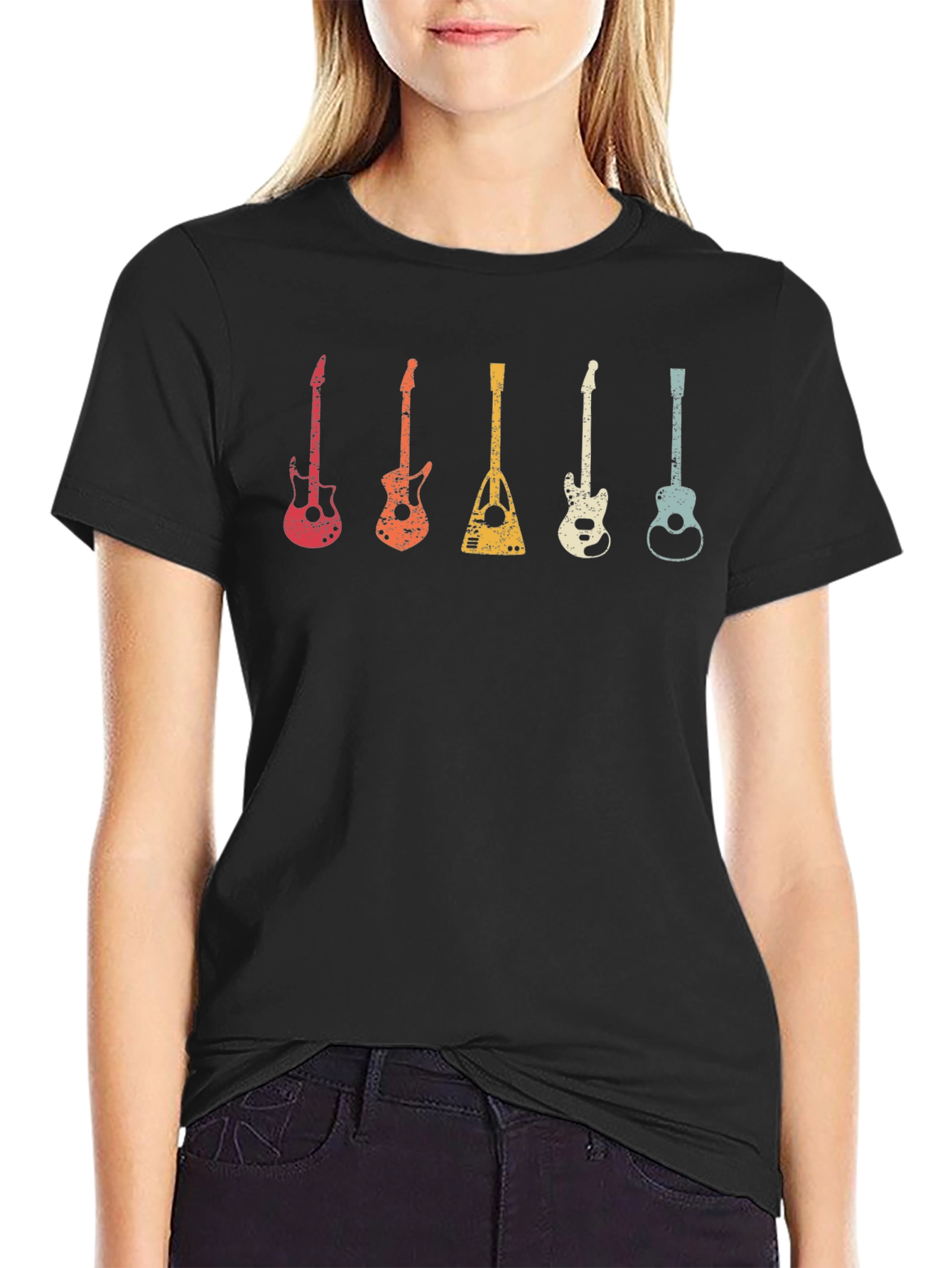 Black Retro Guitar T-Shirt - Music Lover's Tee view 2