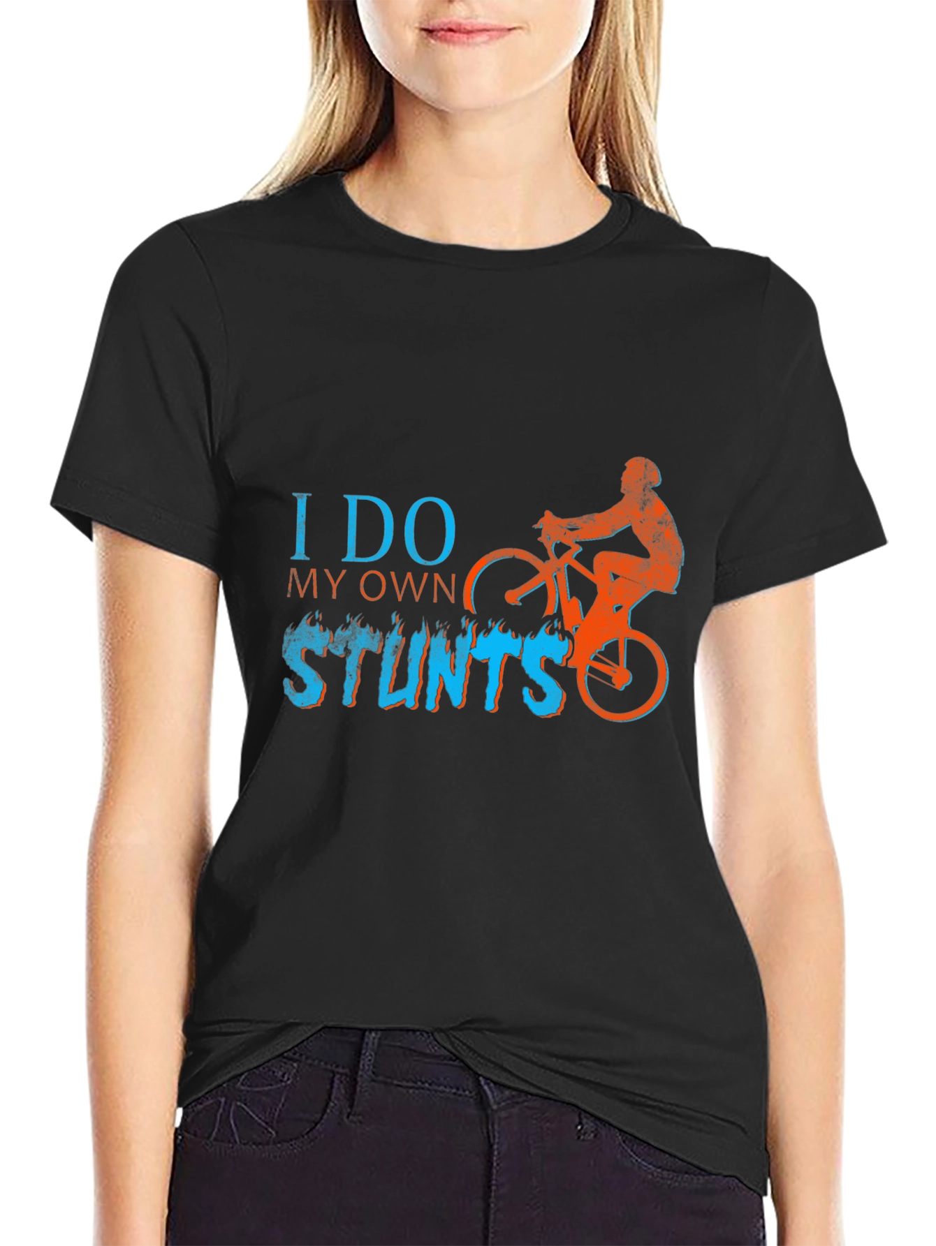 Black I Do My Own Stunts T-Shirt - Biker Design view 2