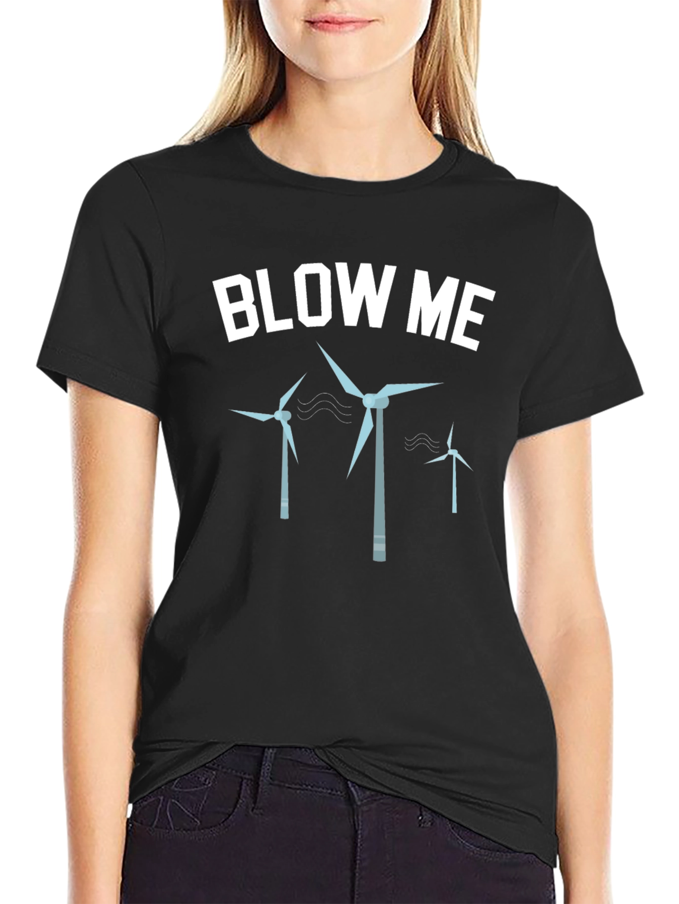 Black Blow Me Wind Turbines Graphic Tee - Black view 2