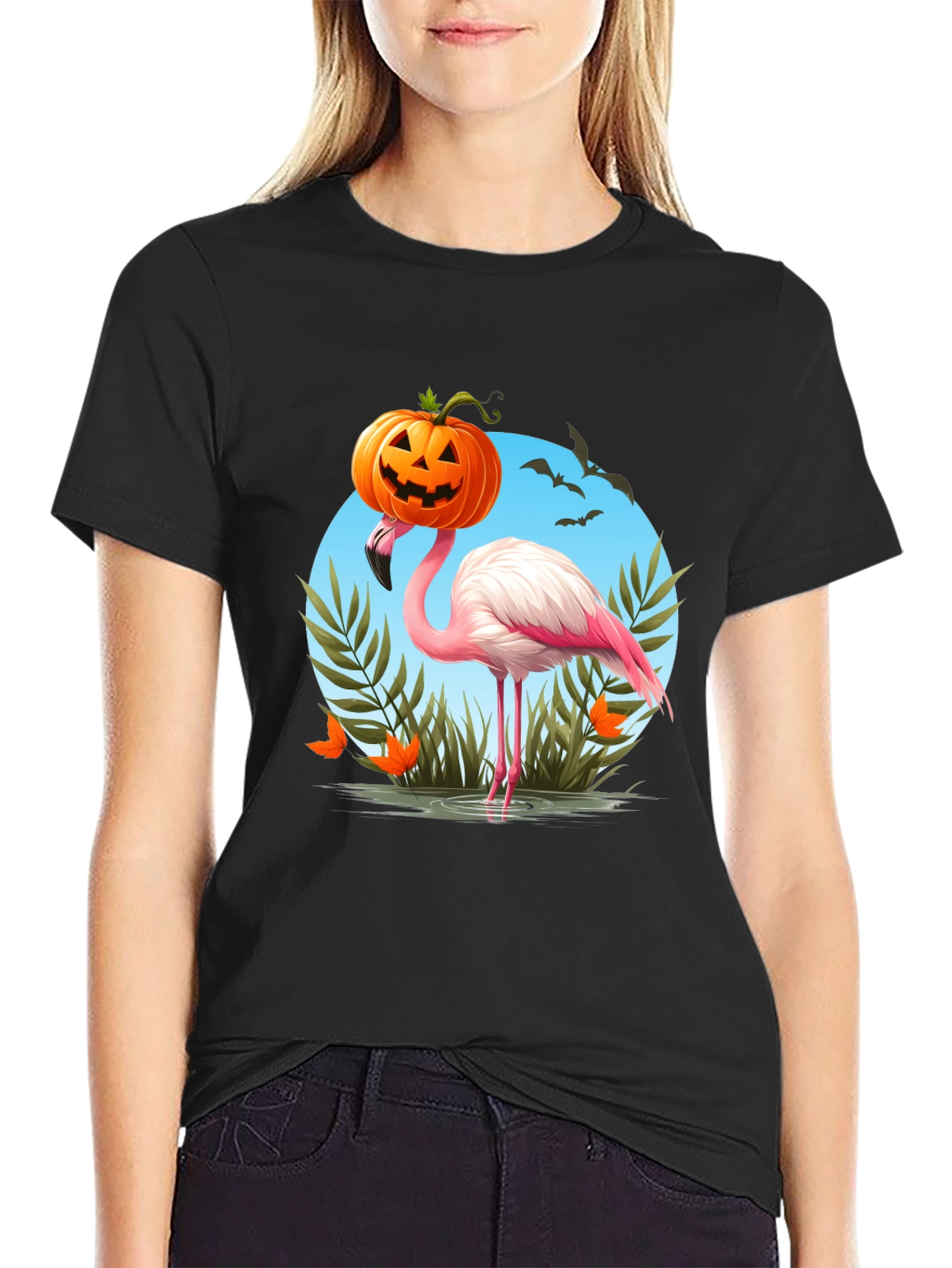 Black Halloween Flamingo Graphic Tee view 2