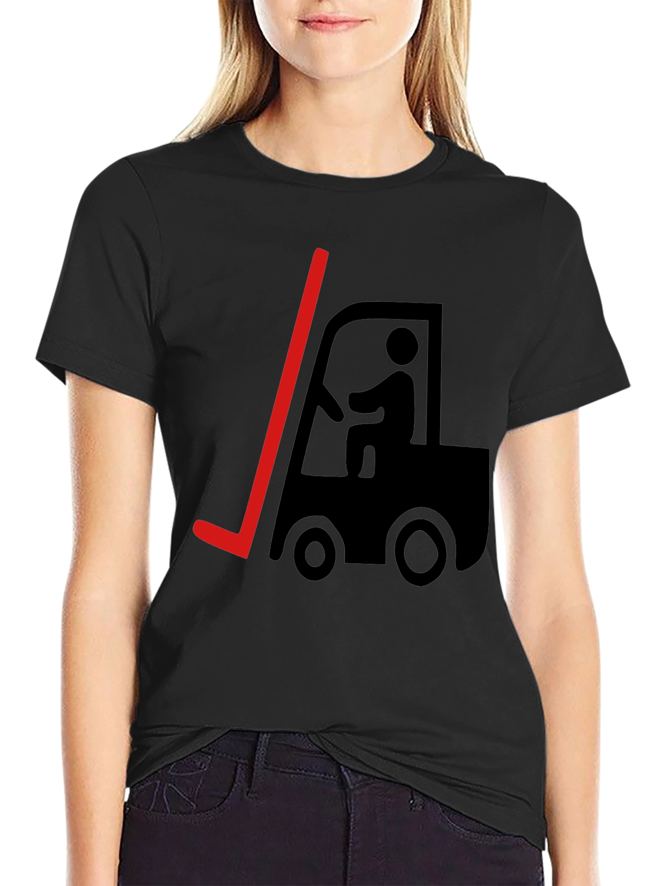 Black Forklift Humor Graphic T-Shirt - Black Cotton Tee view 2