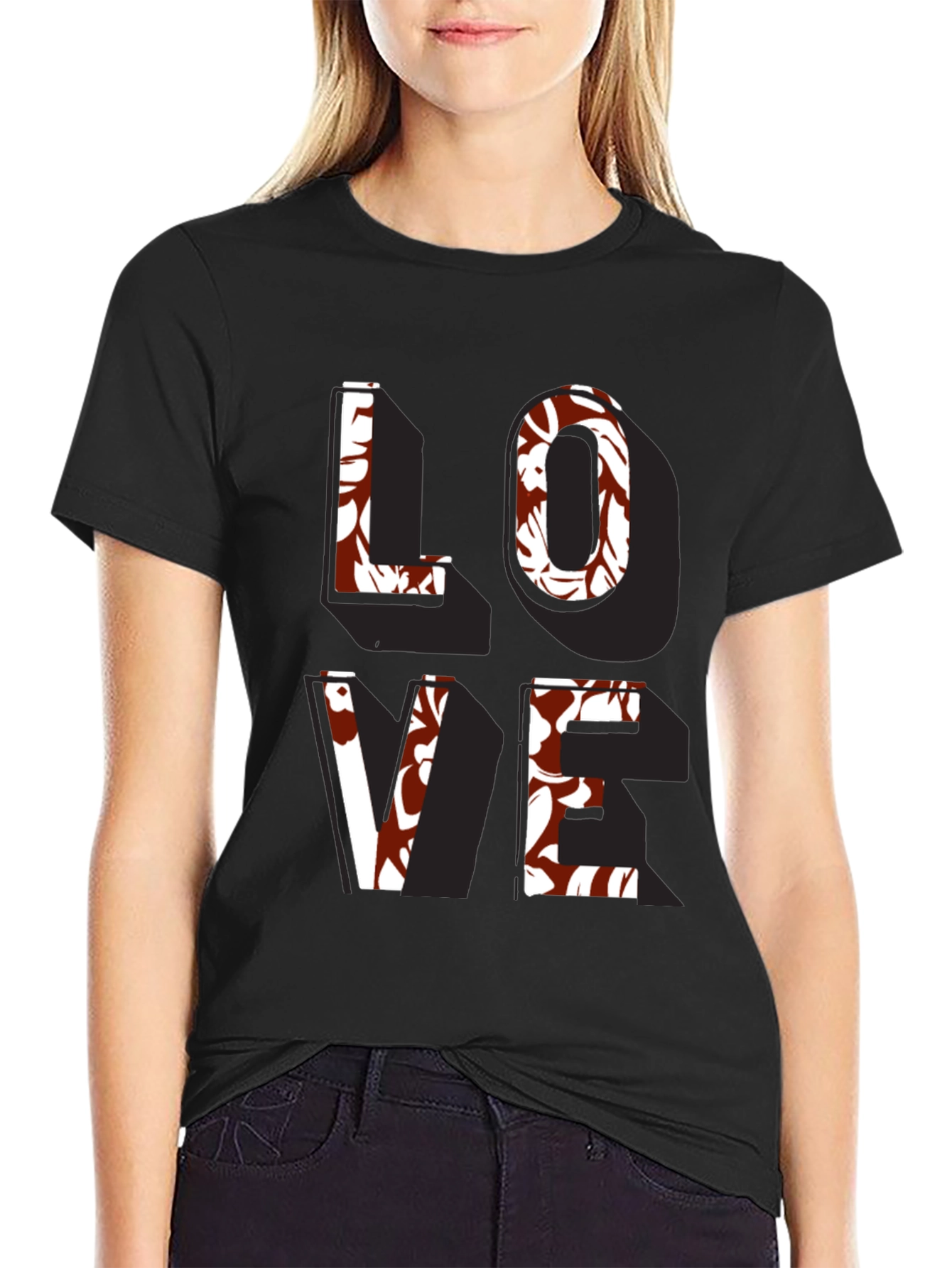 Black Floral Love T-Shirt - Stylish Graphic Tee view 2
