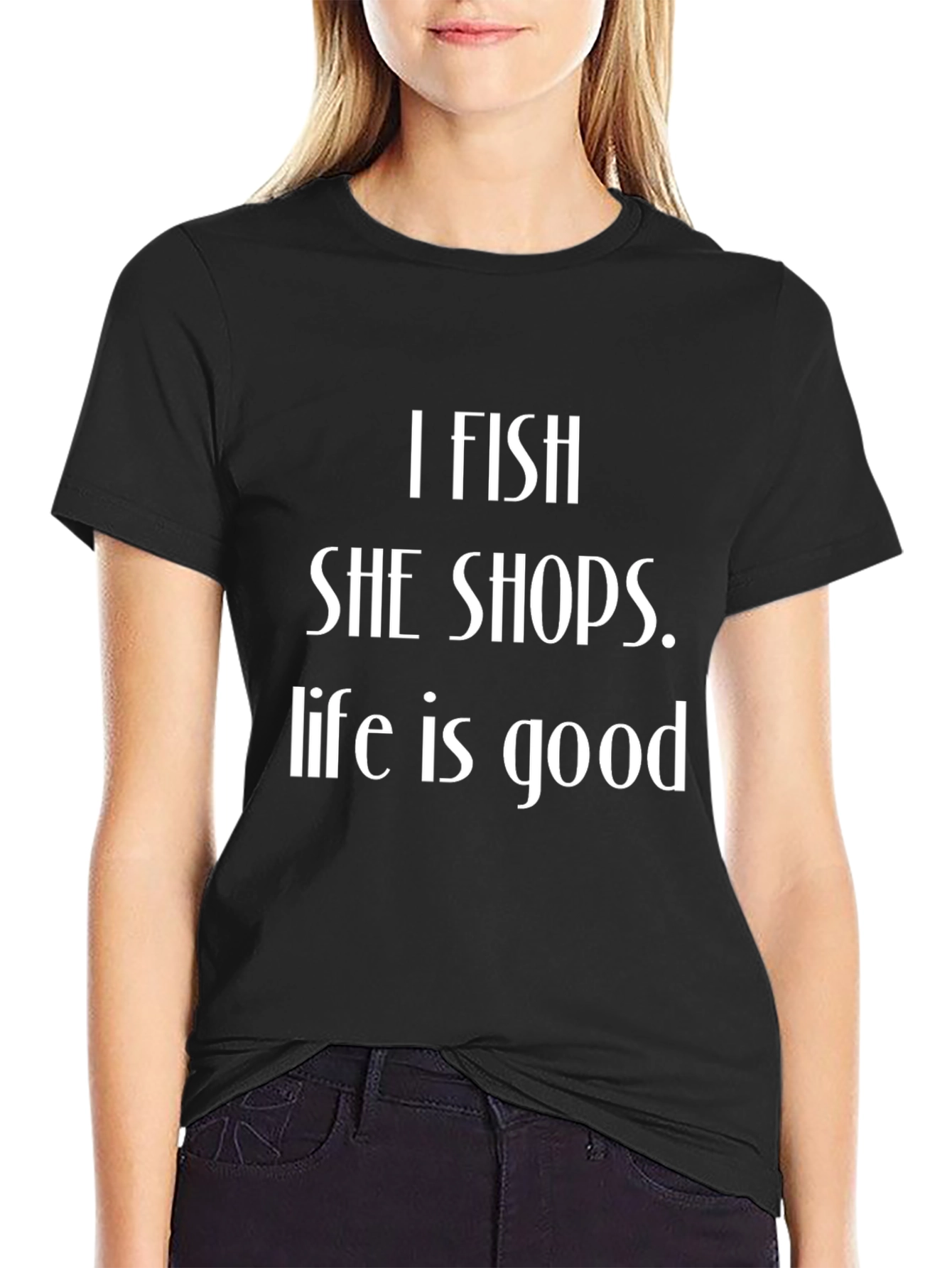 Black I FISH SHE SHOPS T-Shirt - Black Cotton Tee view 2