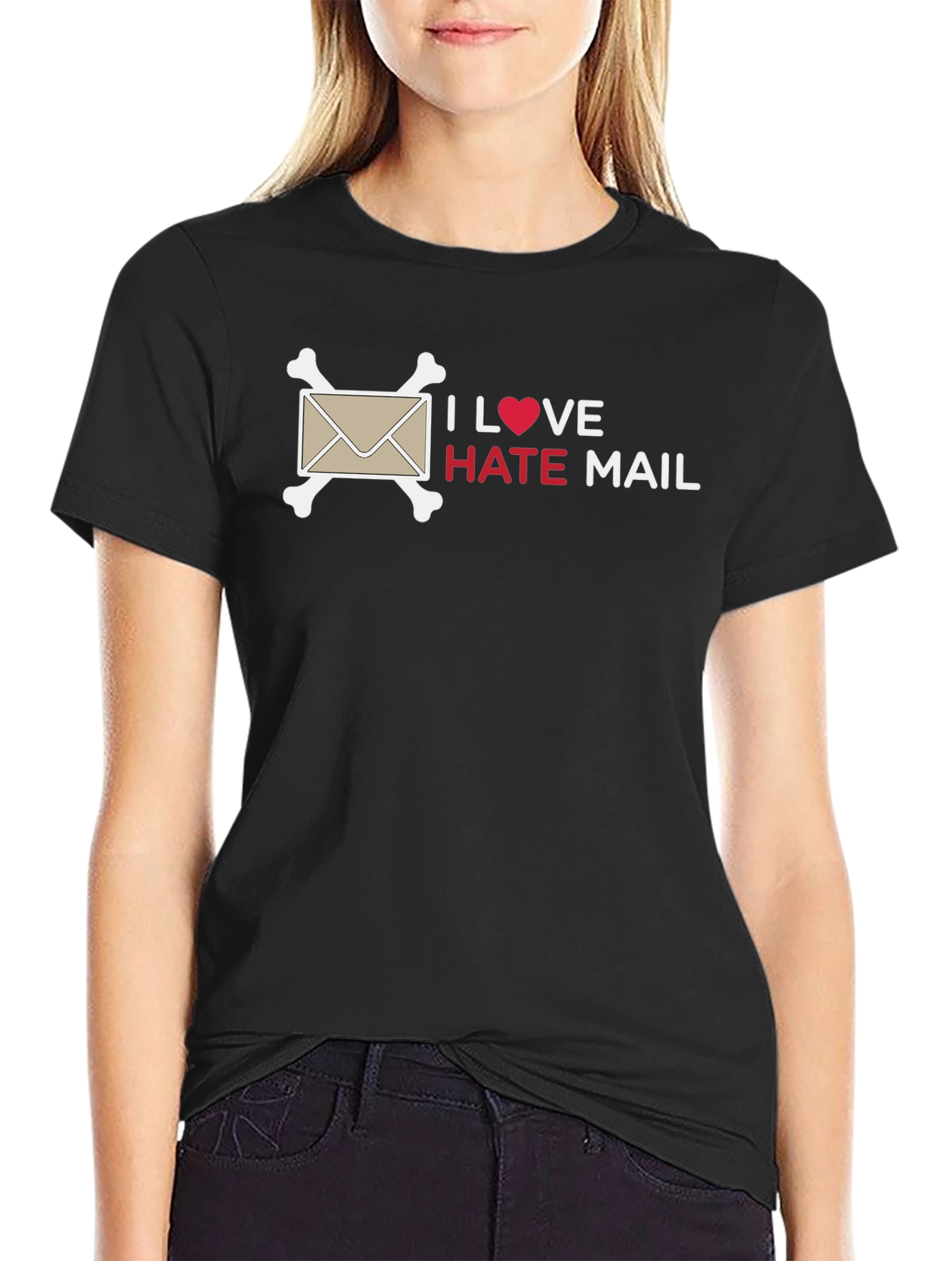 Black I Love Hate Mail T-Shirt - Funny Sarcastic Design view 2