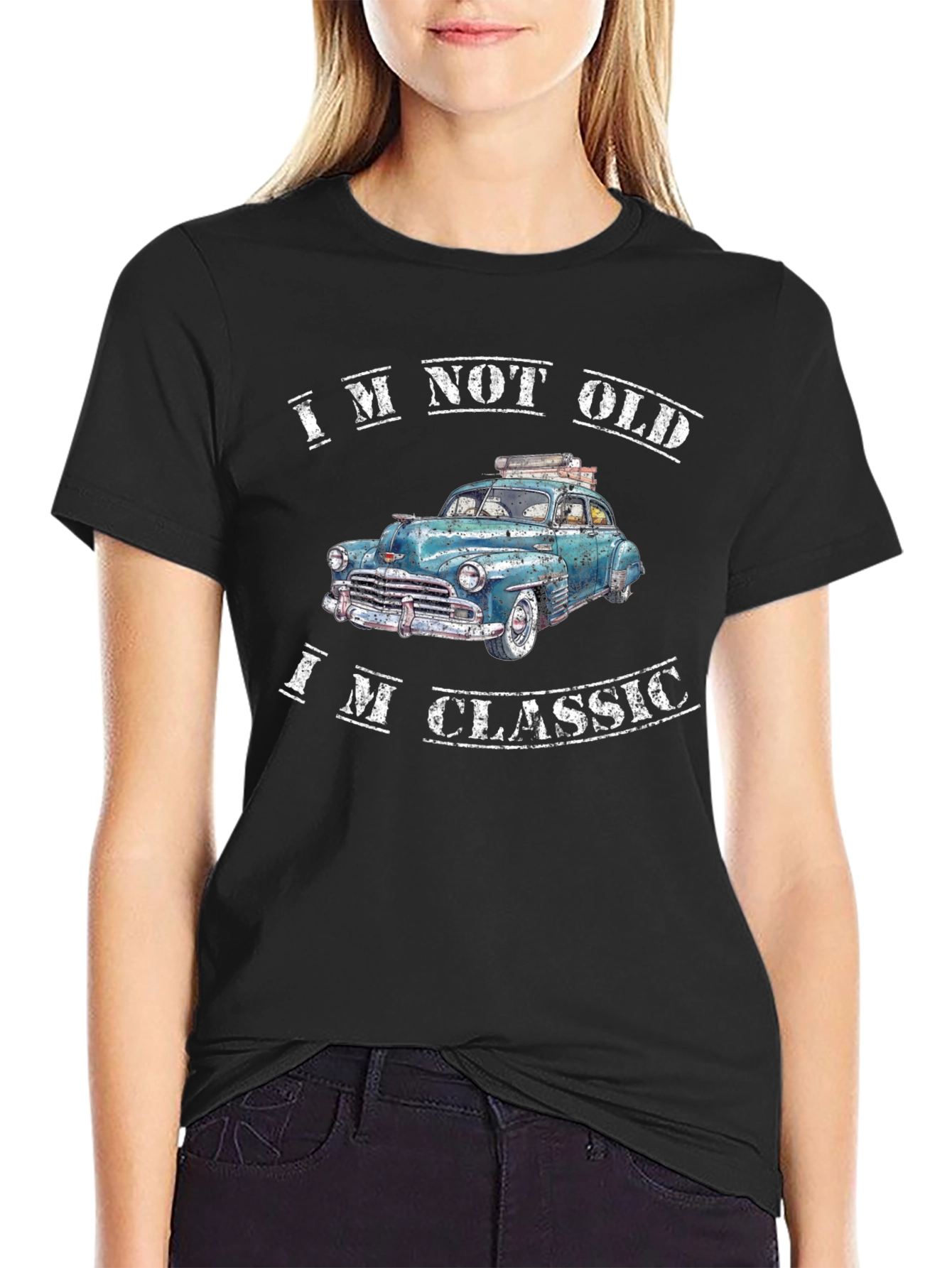 Black Classic Car Graphic Tee - I'm Not Old, I'm Classic T-Shirt view 2