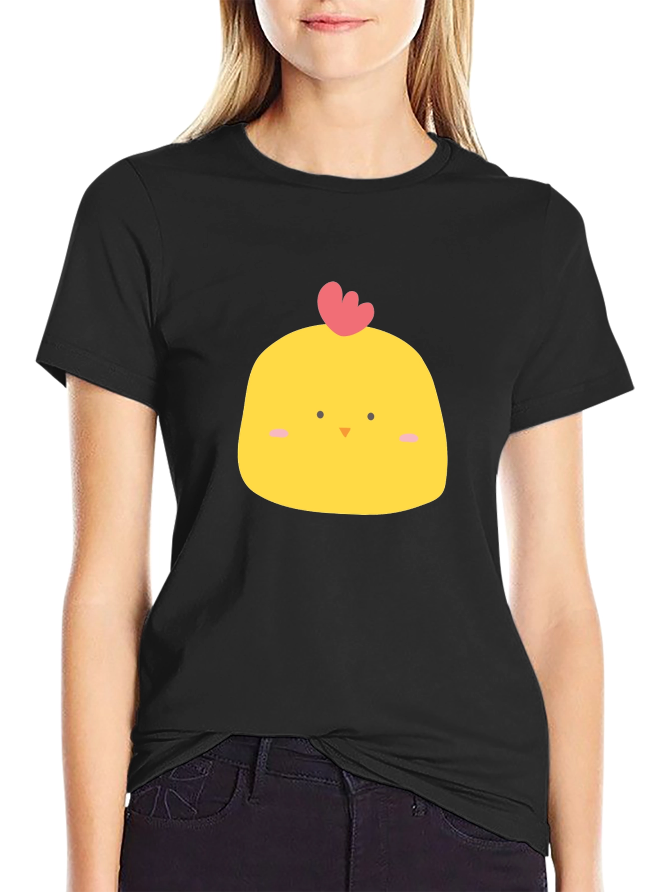 Black Cute Chicken Graphic Tee - Black Cotton Blend view 2