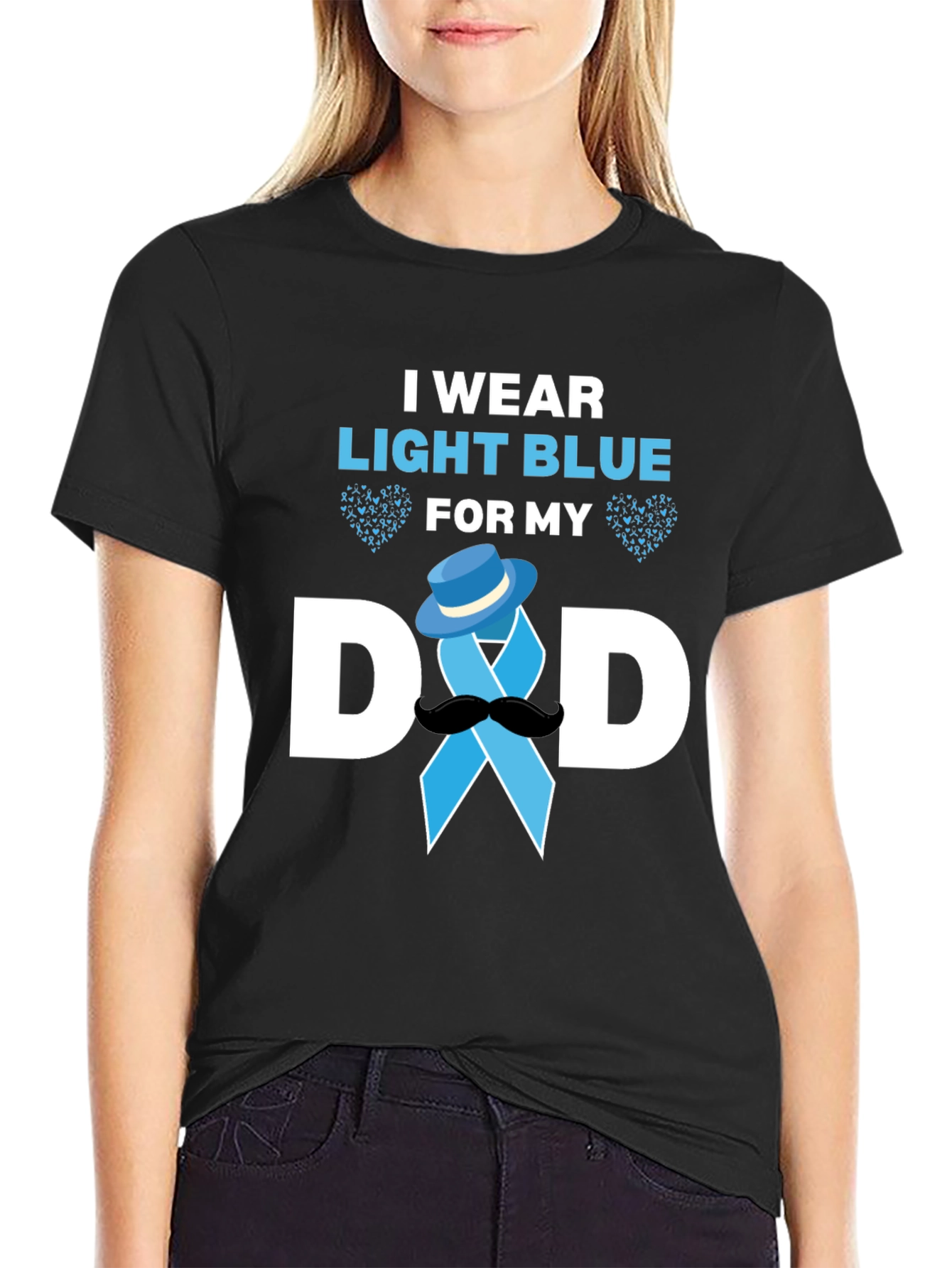 Black Light Blue Dad Support T-Shirt view 2