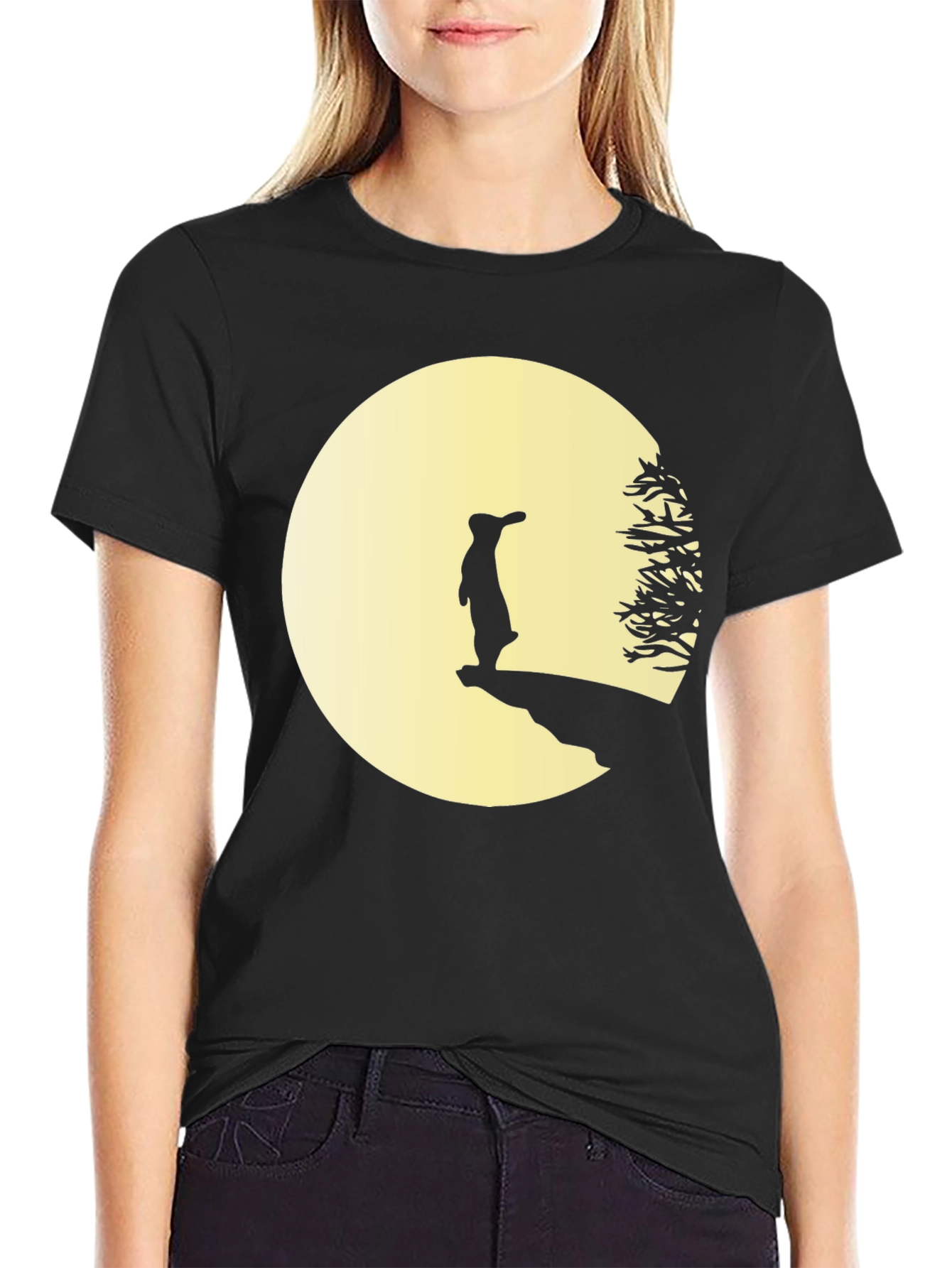 Black Silhouette Rabbit on Moon T-Shirt view 2