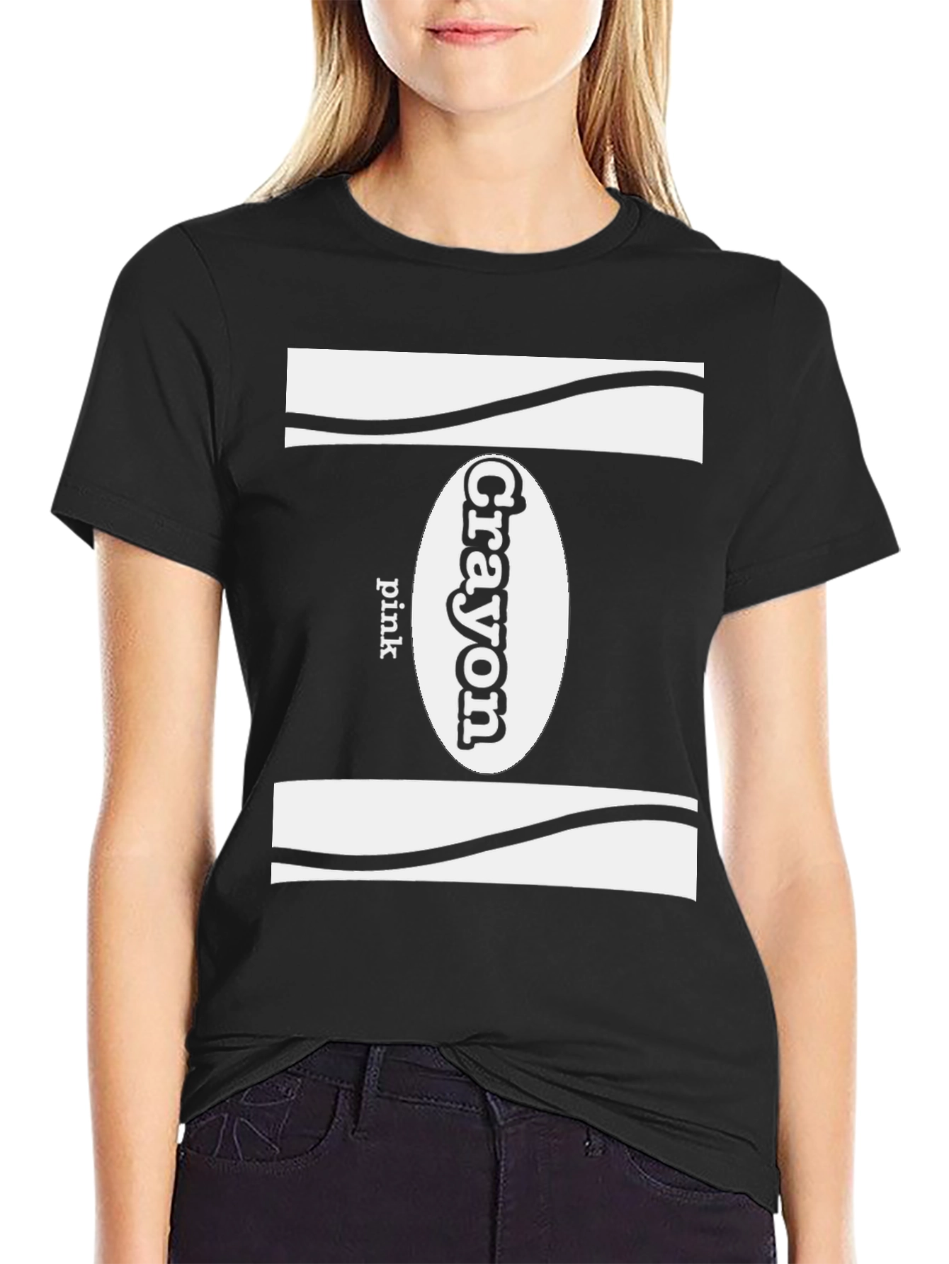 Black Crayon Pink T-Shirt - Novelty Graphic Tee view 2