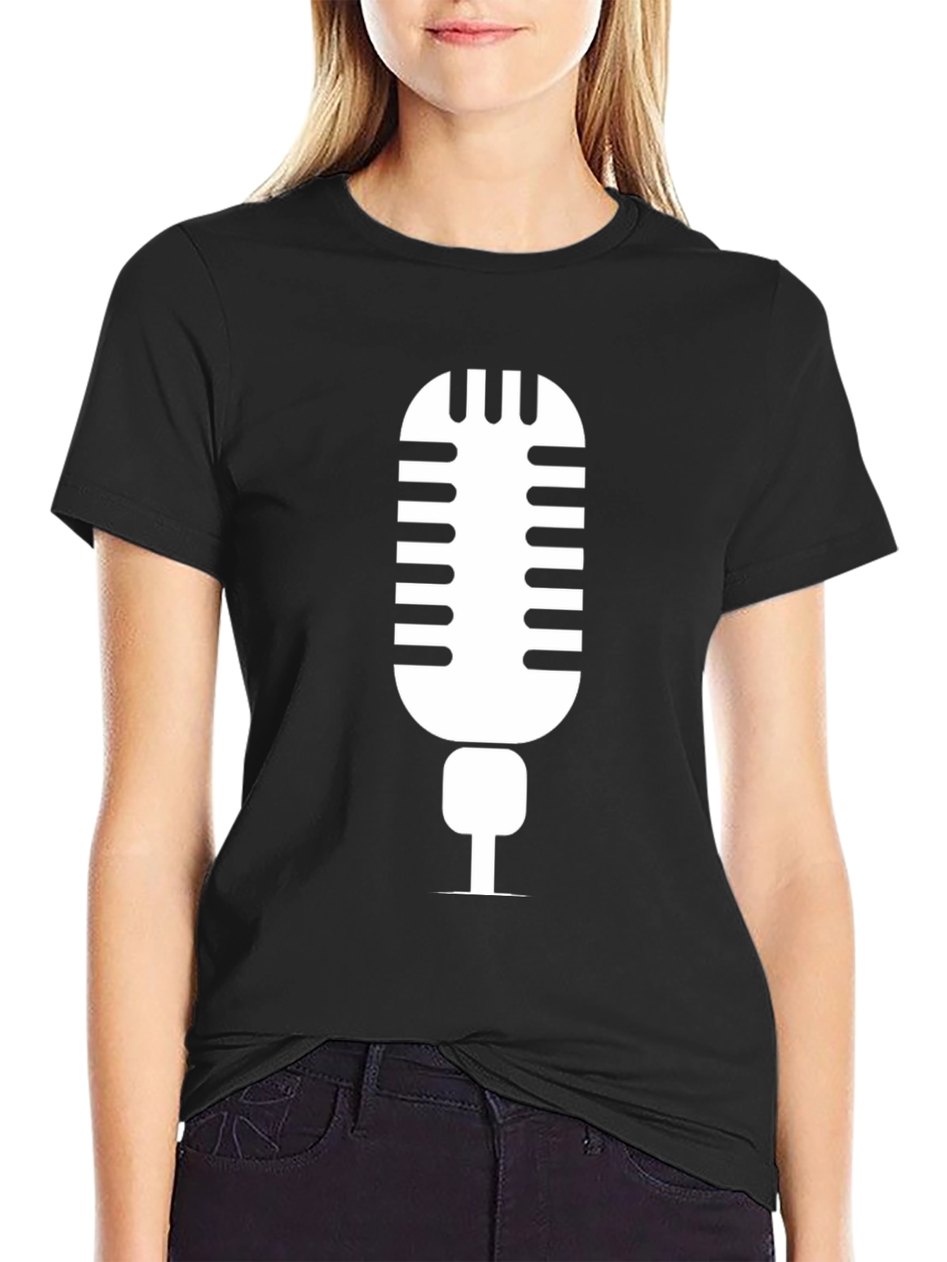 Black Retro Microphone Graphic Tee - Black Unisex T-Shirt view 2