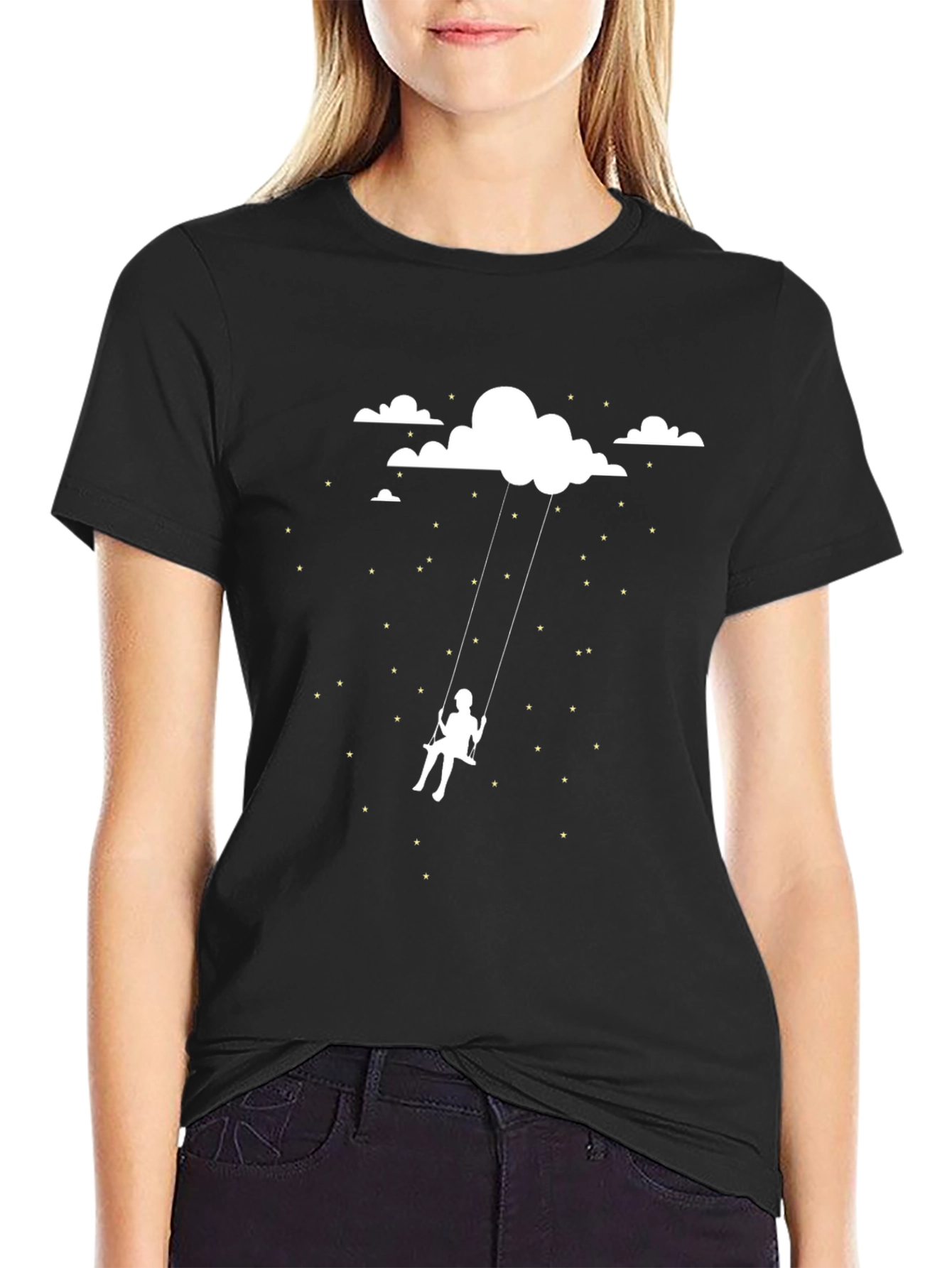 Black Dreamy Cloud Swing Graphic Tee - Black Cotton view 2