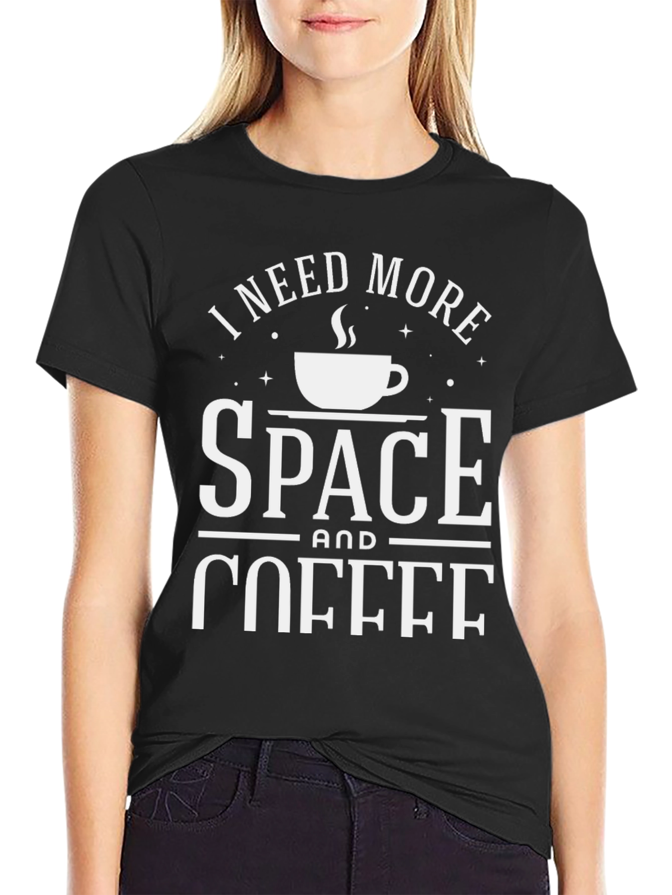 Black I Need More Space & Coffee Graphic T-Shirt view 2