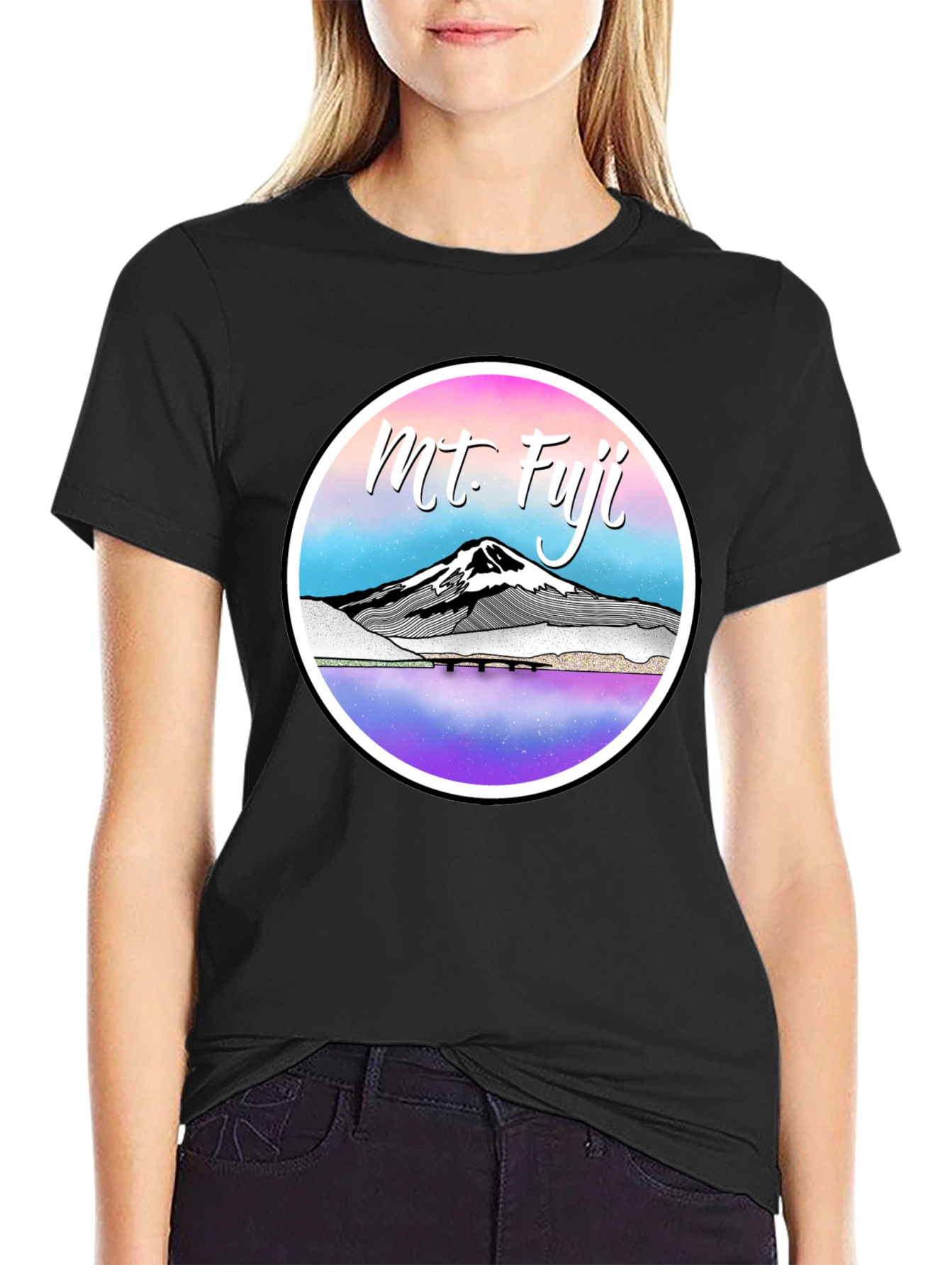Black Mt. Fuji Graphic Tee - Black Cotton Blend T-Shirt view 2