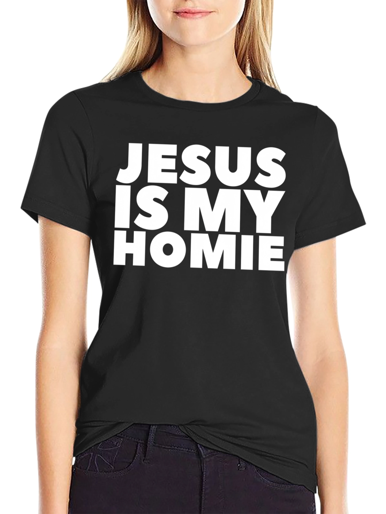 Black Jesus is my Homie Graphic T-Shirt - Black Crew Neck view 2