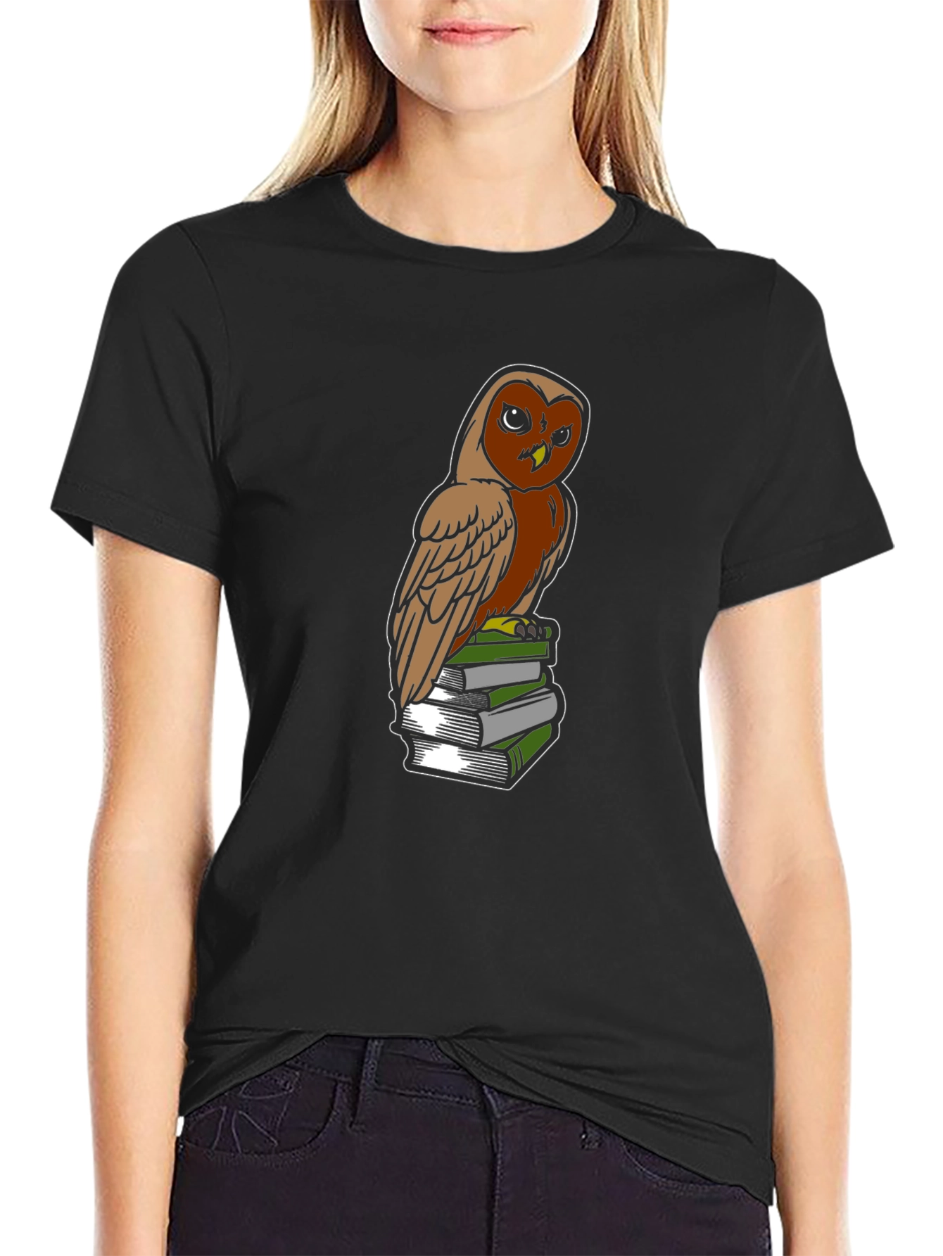 Black Owl on Books Graphic Tee - Smart & Stylish view 2