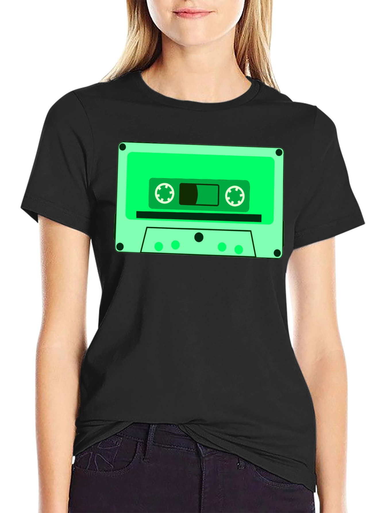 Black Retro Cassette Tape Graphic T-Shirt view 2