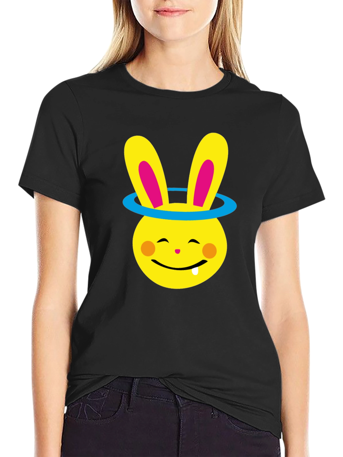Black Funny Bunny Halo Graphic Tee - Soft Cotton Blend view 2