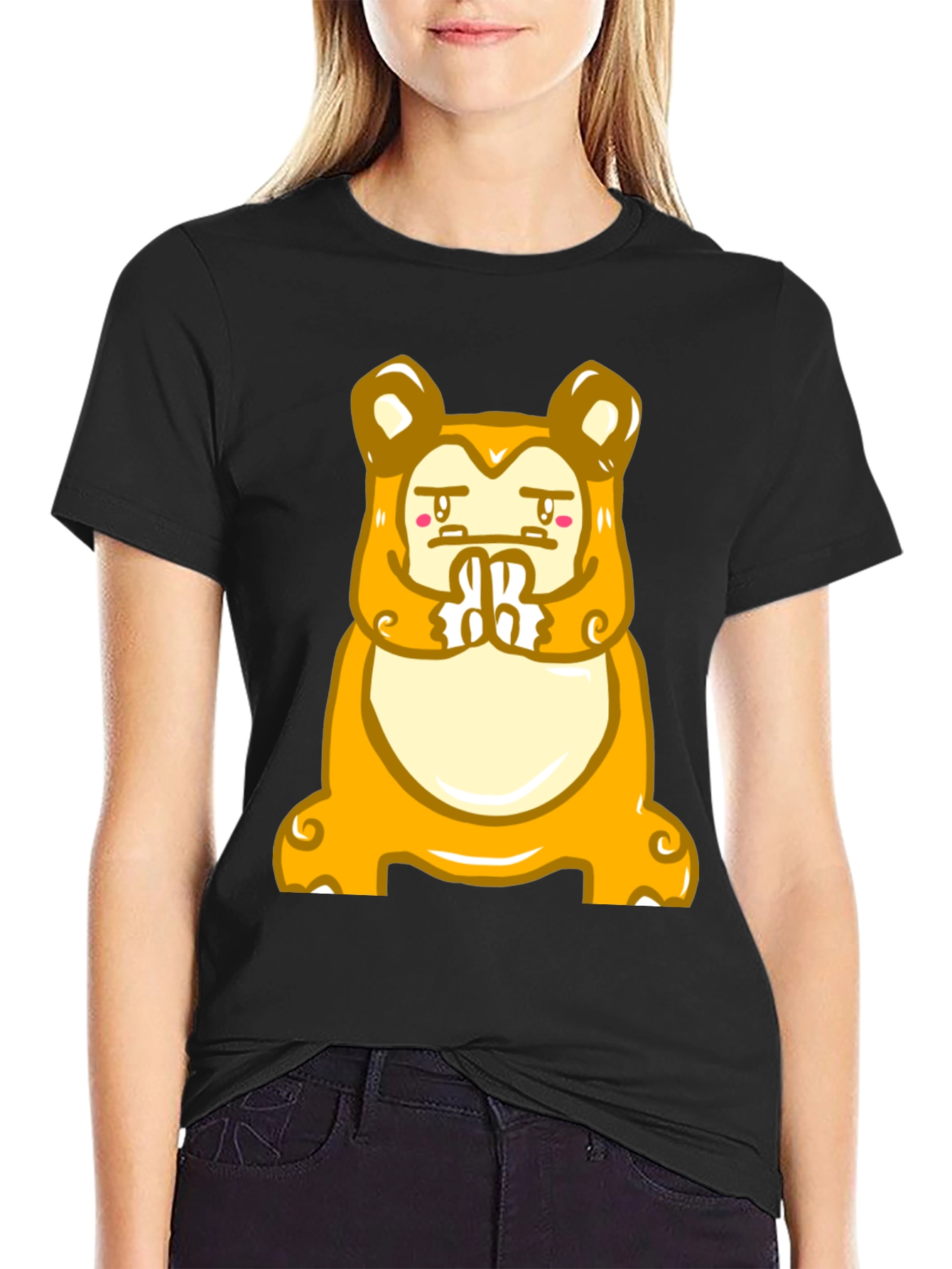 Black Funny Meditating Cartoon Character T-Shirt view 2