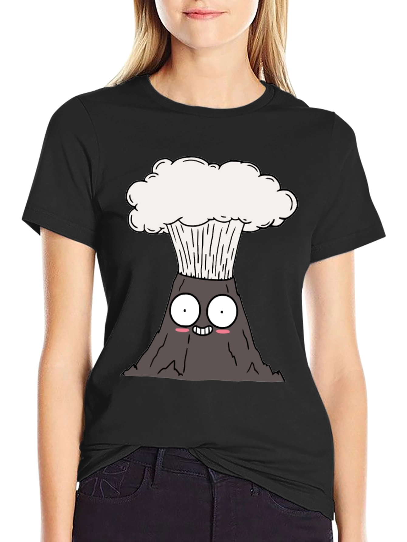 Black Cartoon Volcano T-Shirt - Erupting Style view 2