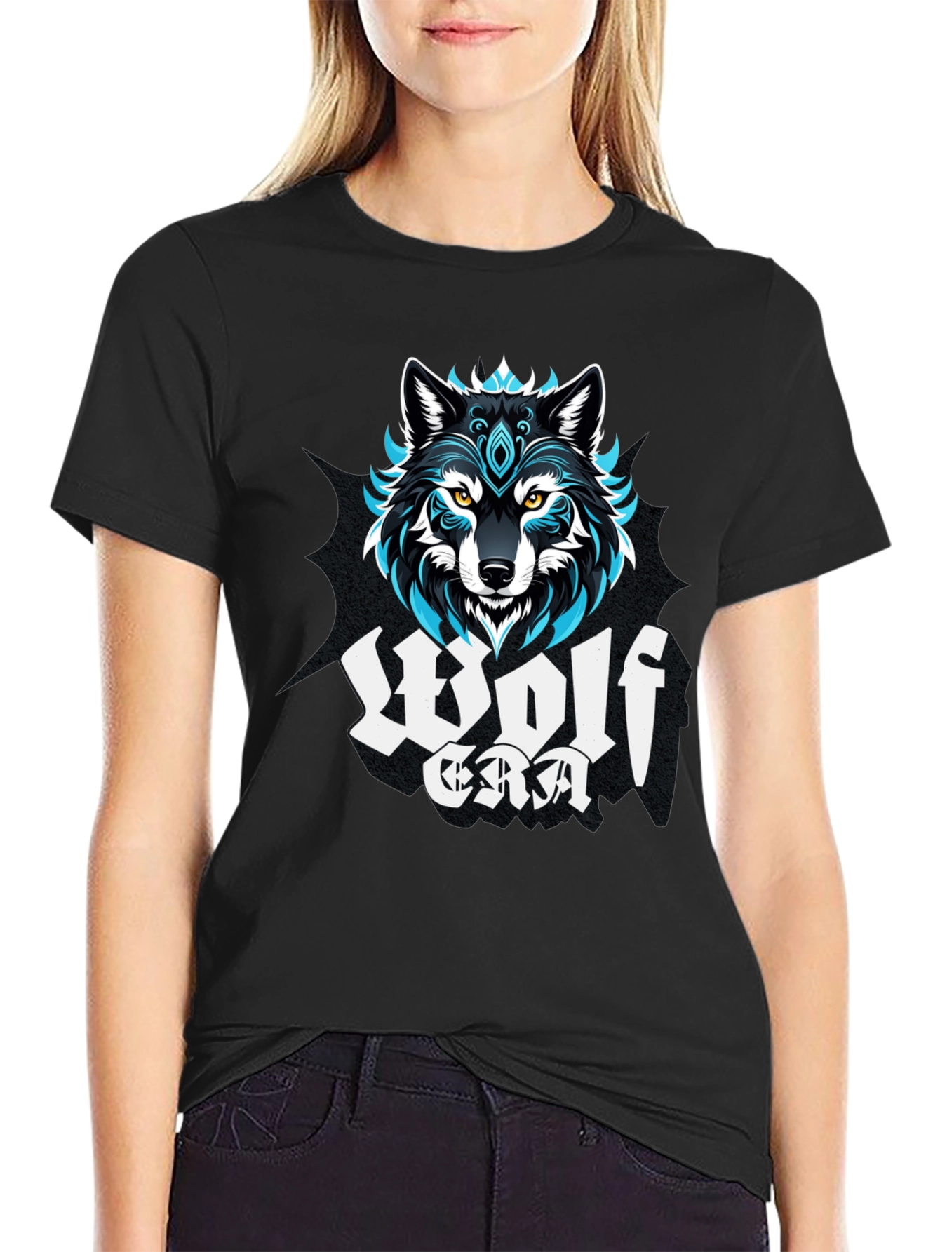 Black Wolf Era Graphic Print Black T-Shirt view 2