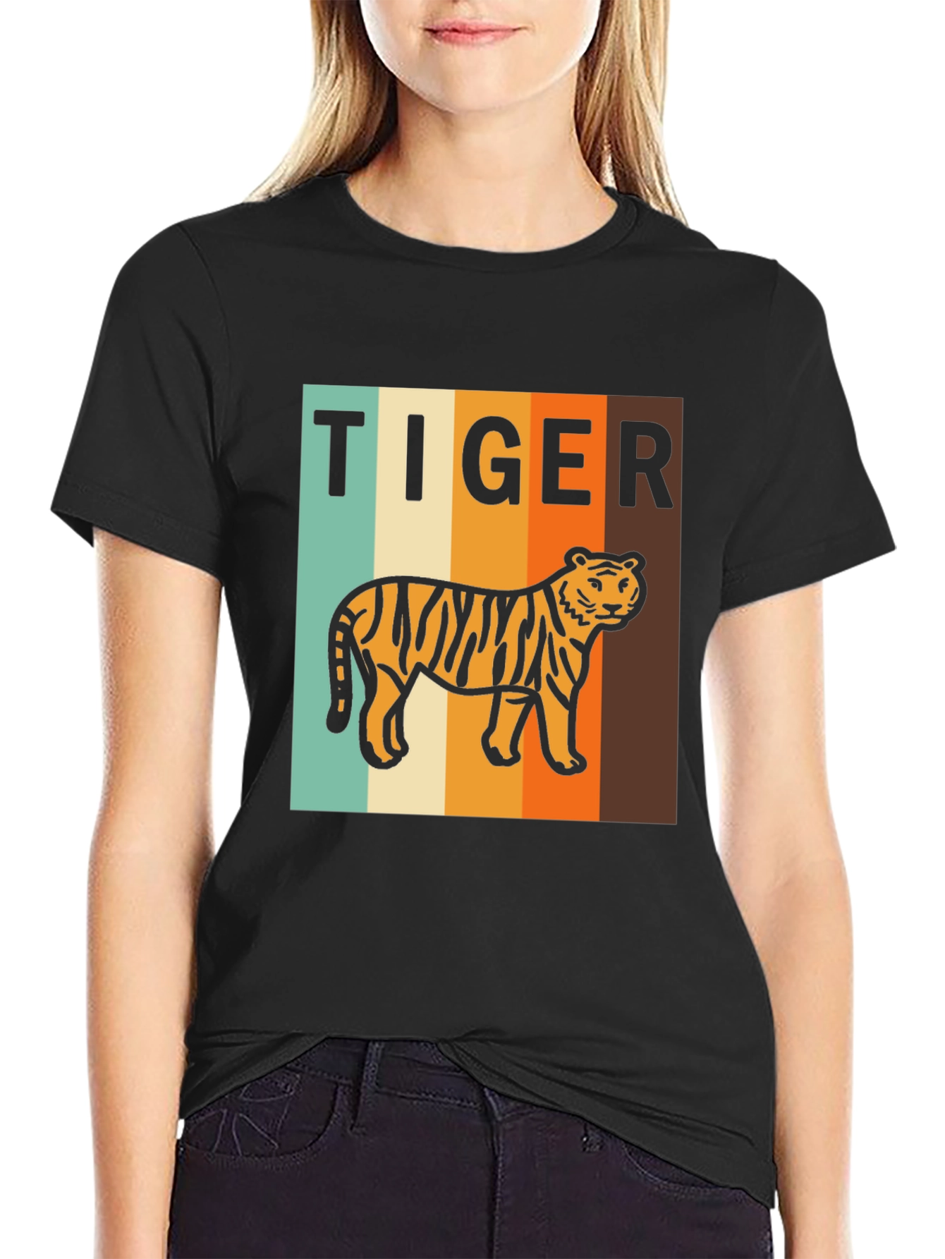 Black Retro Tiger Graphic T-Shirt - Vintage Style Tee view 2