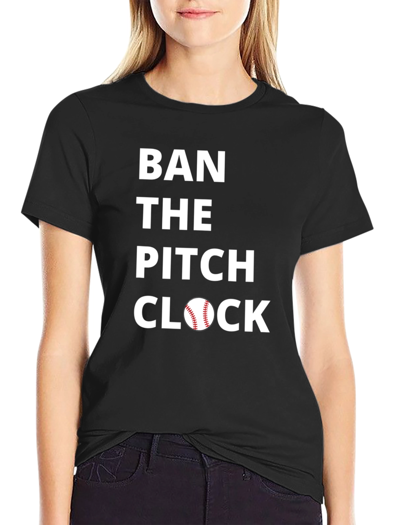 Black Ban the Pitch Clock Baseball Tee view 2
