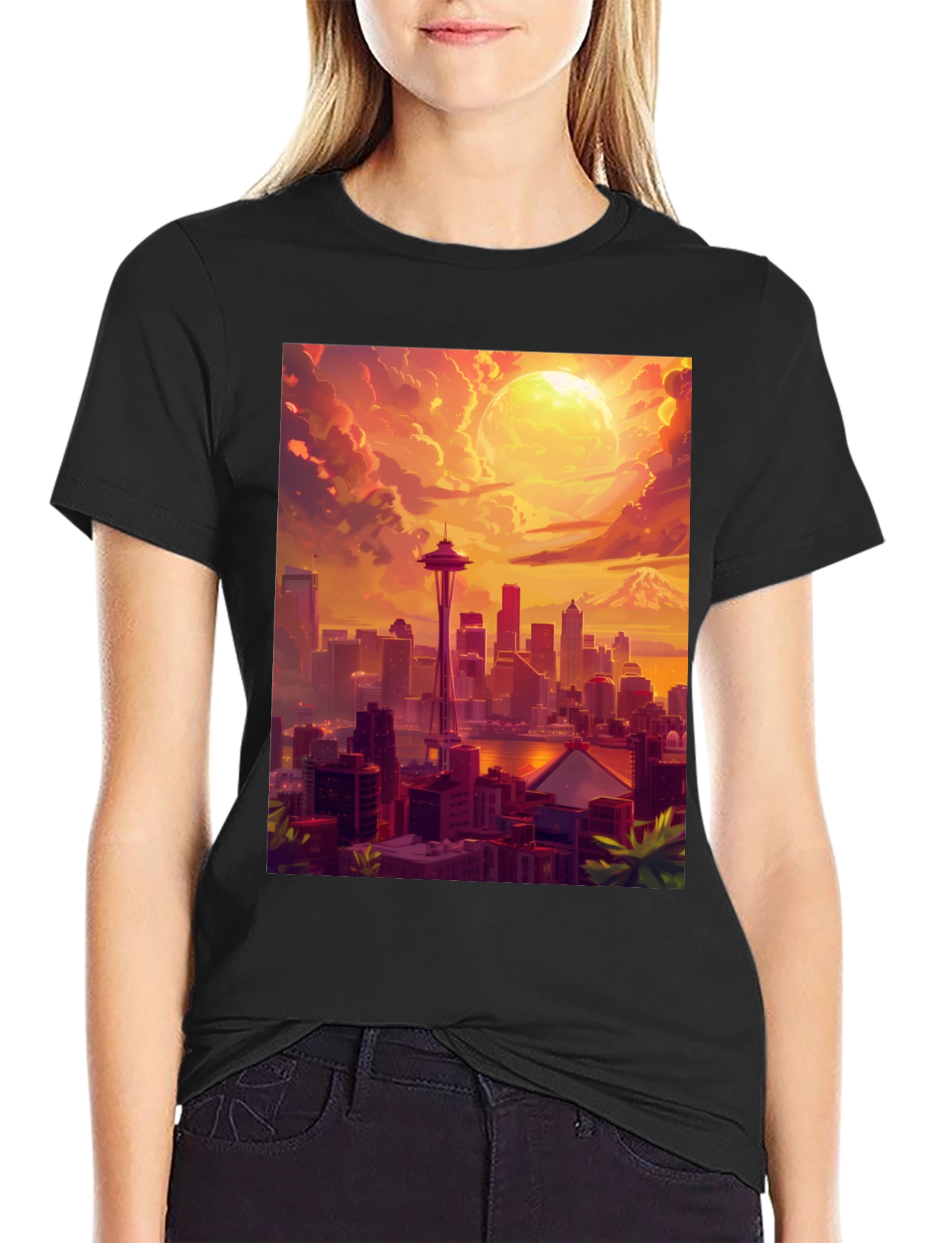 Black Seattle Skyline T-Shirt view 2