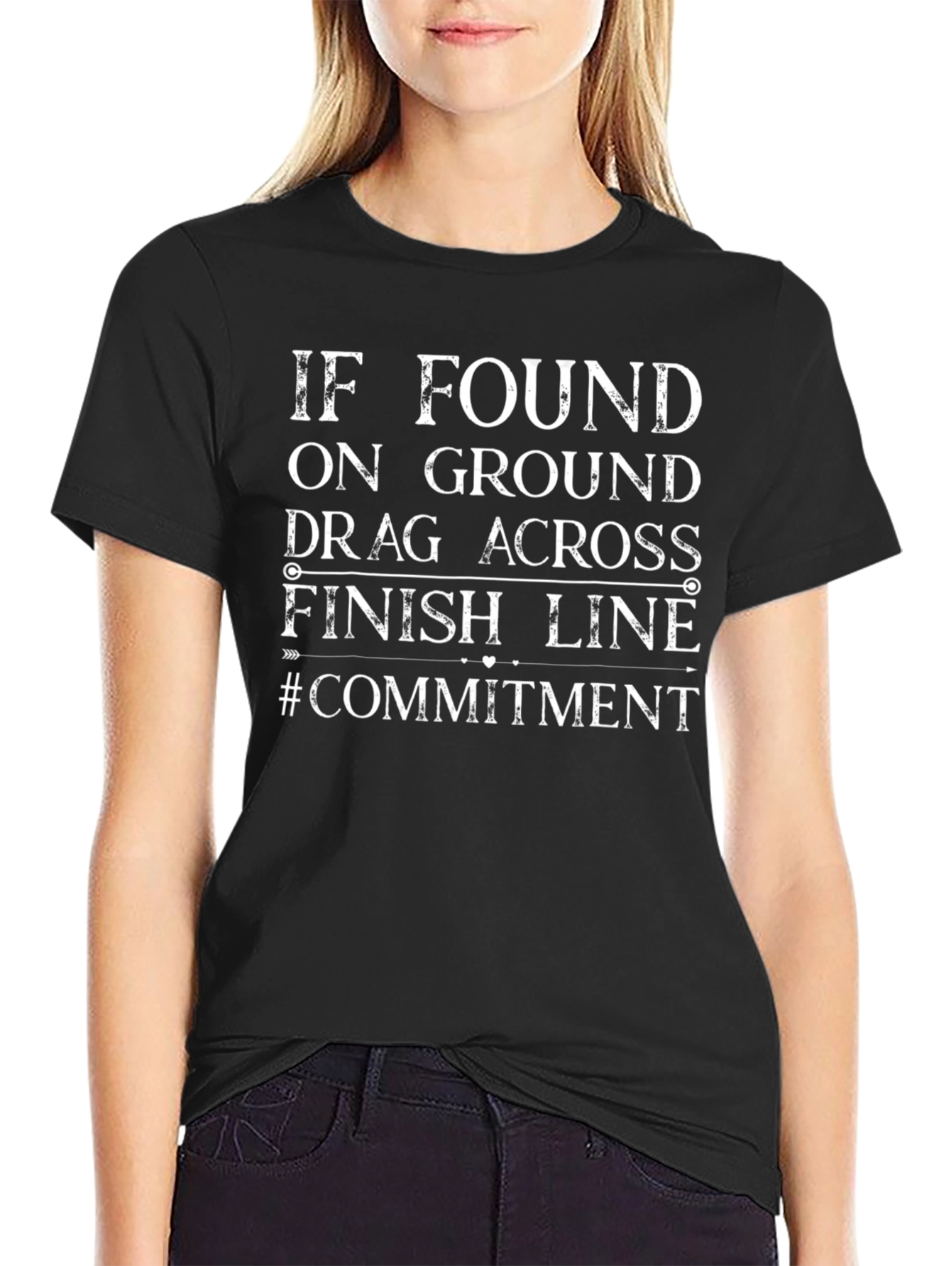 Black Funny Commitment T-Shirt - Drag Across Finish Line view 2