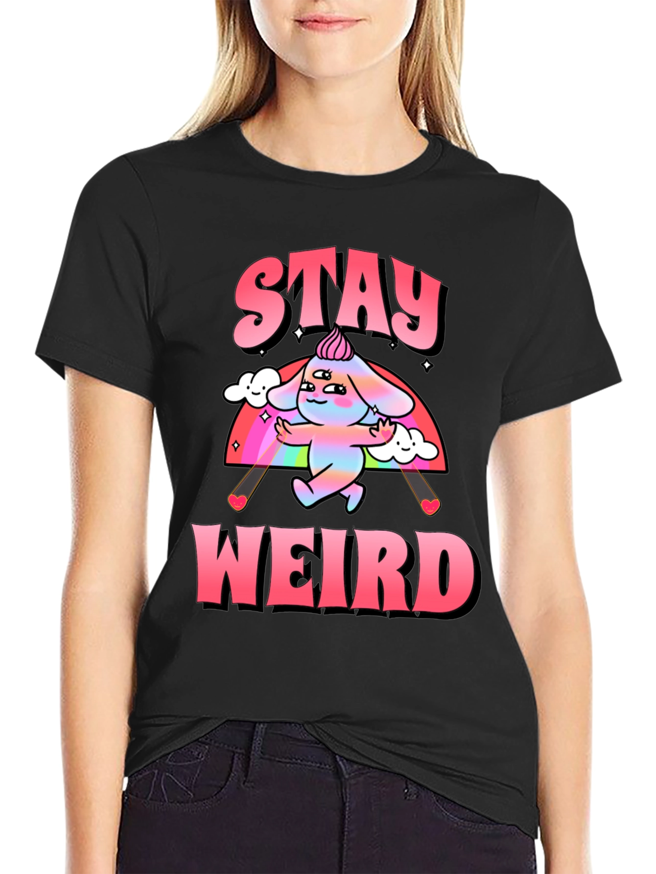 Black Stay Weird Graphic Tee - Black Cotton Blend Shirt view 2