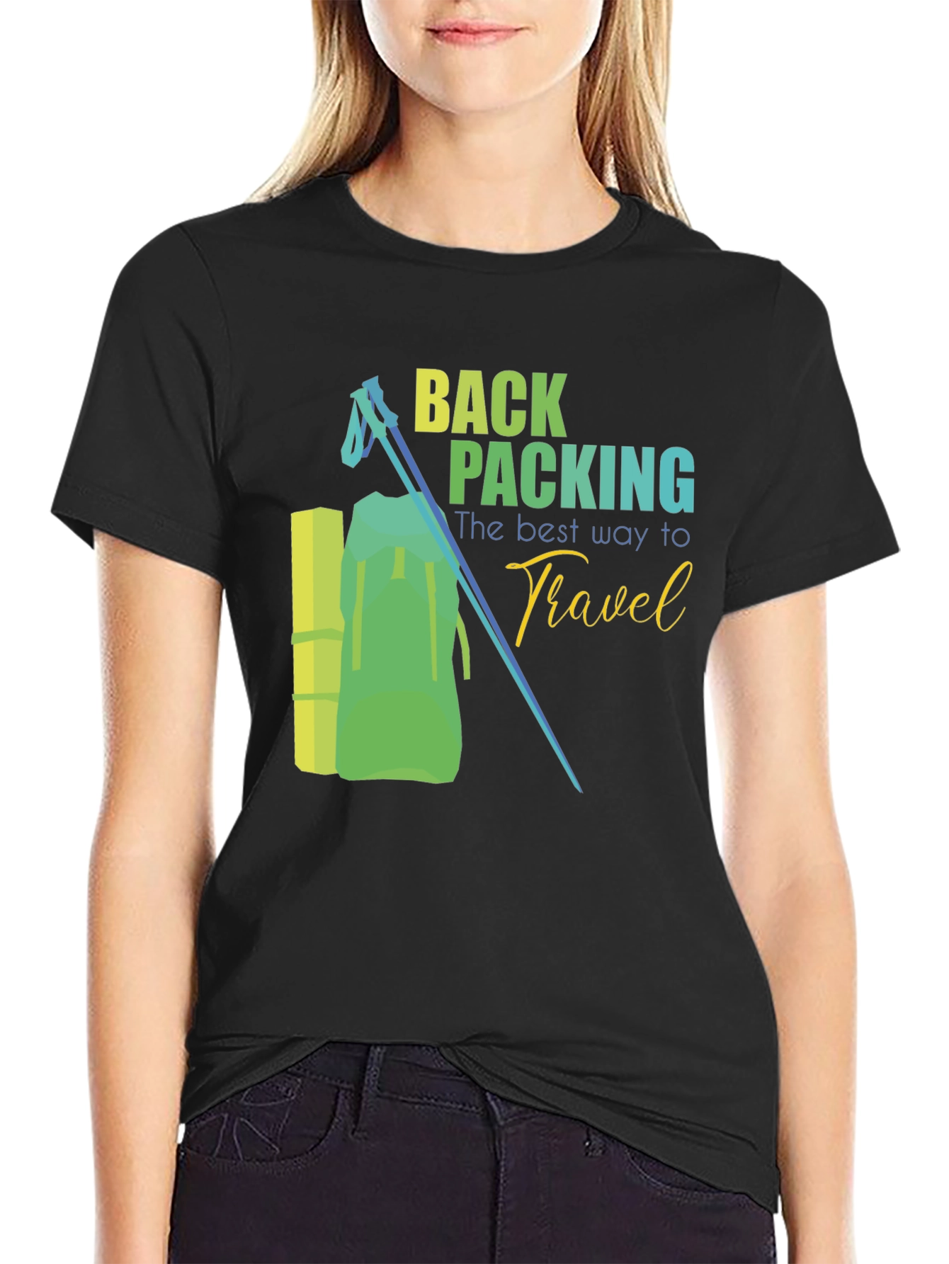 Black Backpacking Travel Graphic Tee - Outdoor Adventure Shirt view 2