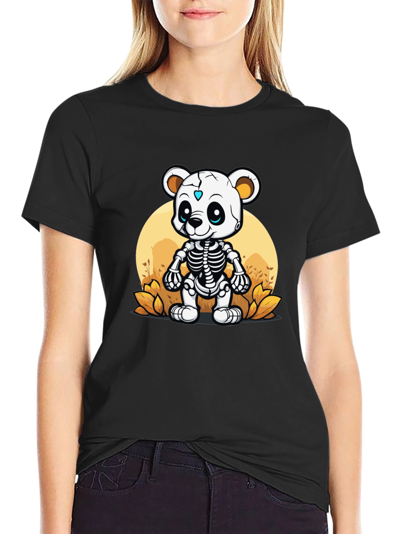 Black Skeleton Bear Graphic T-Shirt - Unique Halloween Style view 2
