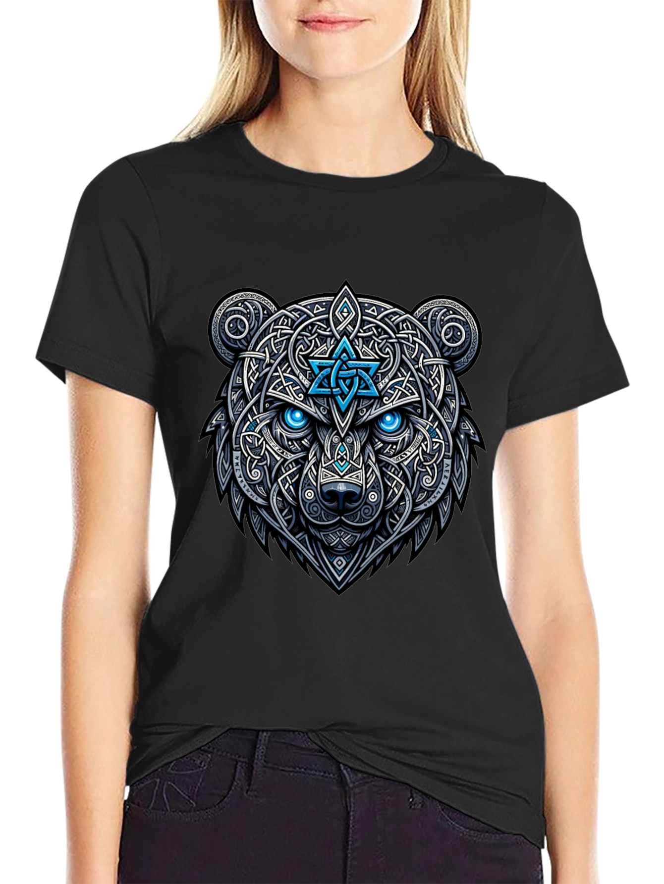 Black Celtic Bear Graphic Tee - Black view 2