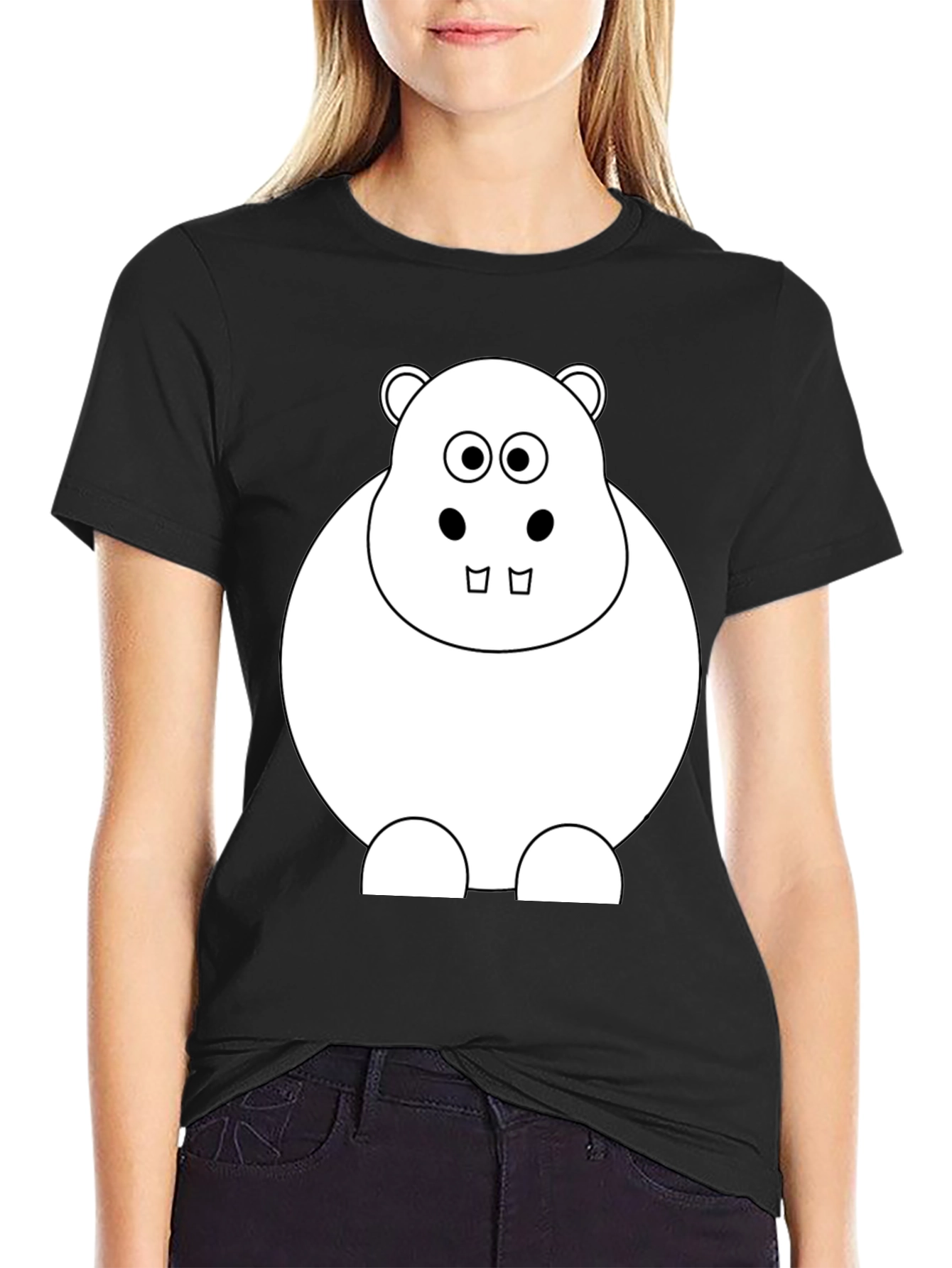 Black Hippo Graphic Tee - Black Cotton T-Shirt view 2