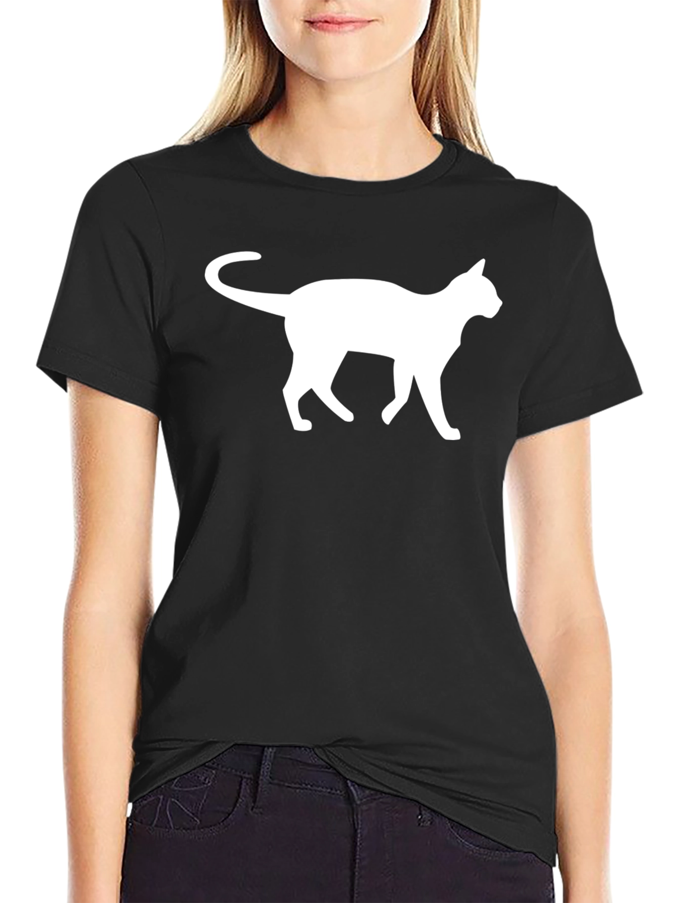 Black Cat Silhouette T-Shirt - Classic Black Tee view 2