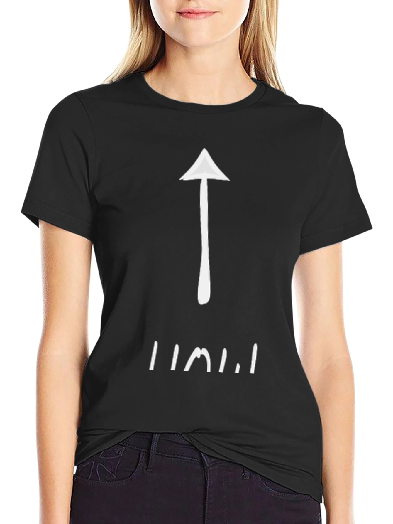 Black Upward Arrow Graphic Tee - Black Cotton view 2