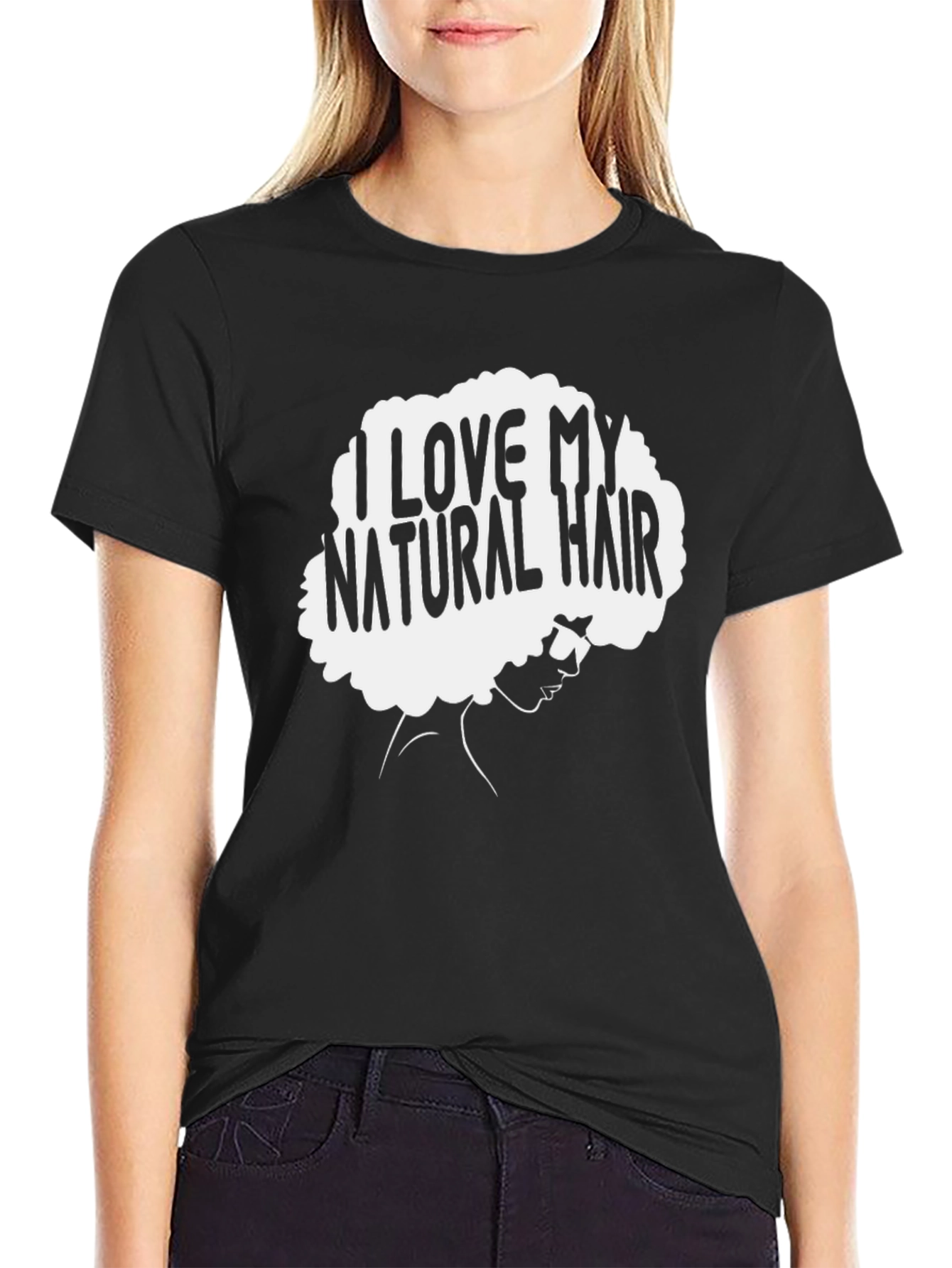 Black I Love My Natural Hair Graphic Tee - Black Cotton T-Shirt view 2