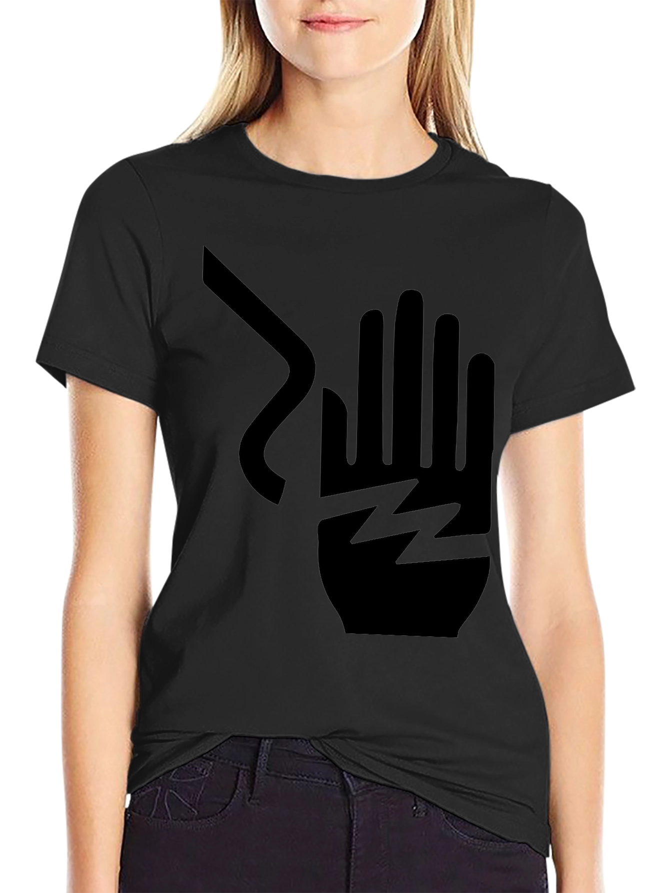 Black Electric Shock Hand Graphic Print T-Shirt view 2